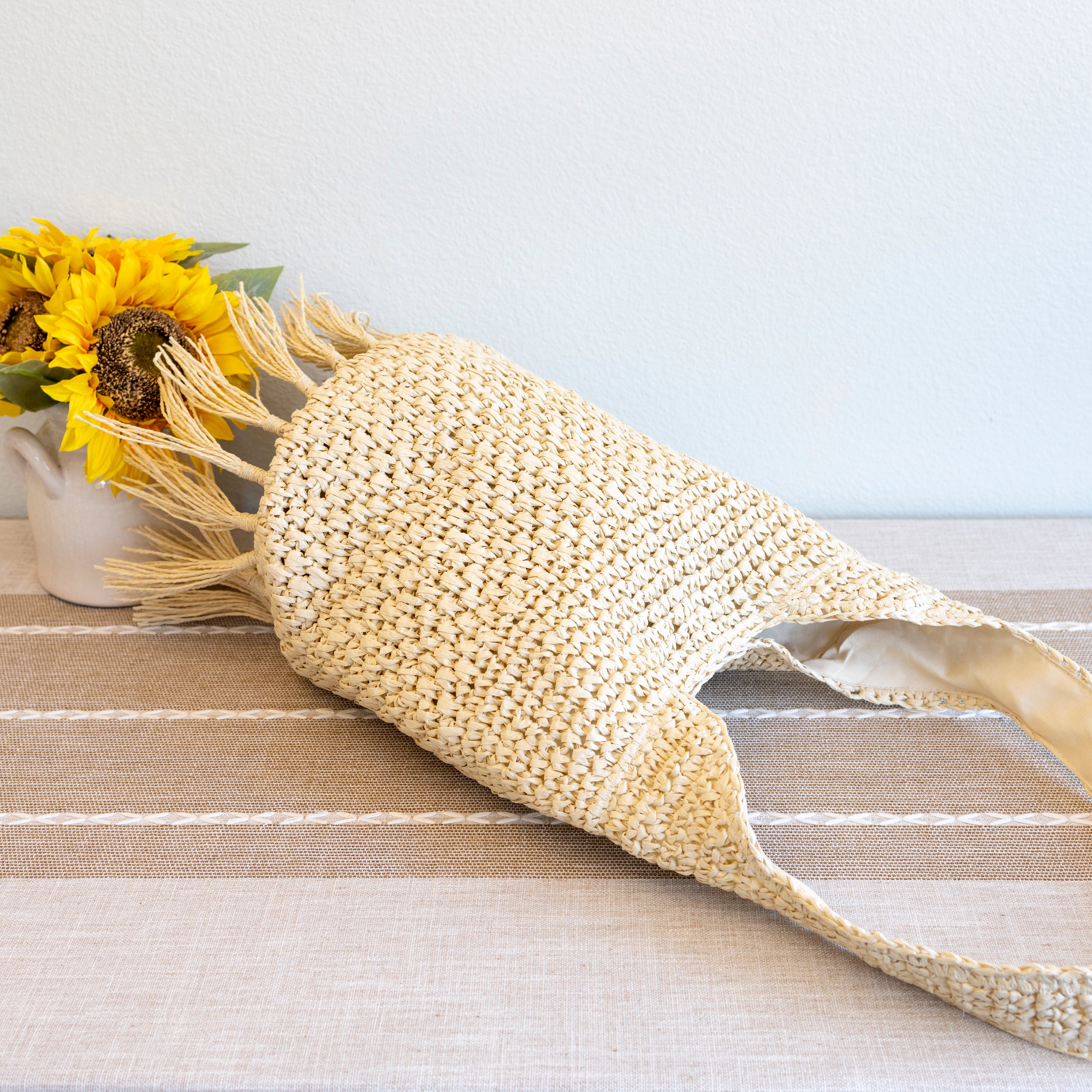 Large Straw Woven Shoulder Bag with Tassel