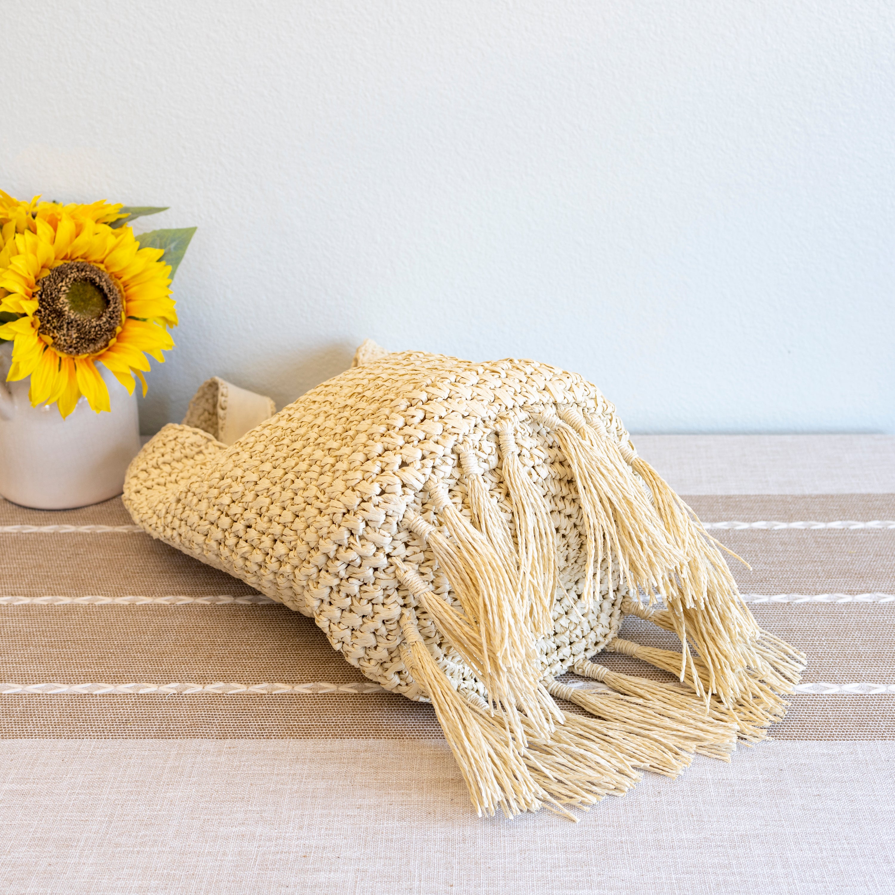 Large Straw Woven Shoulder Bag with Tassel