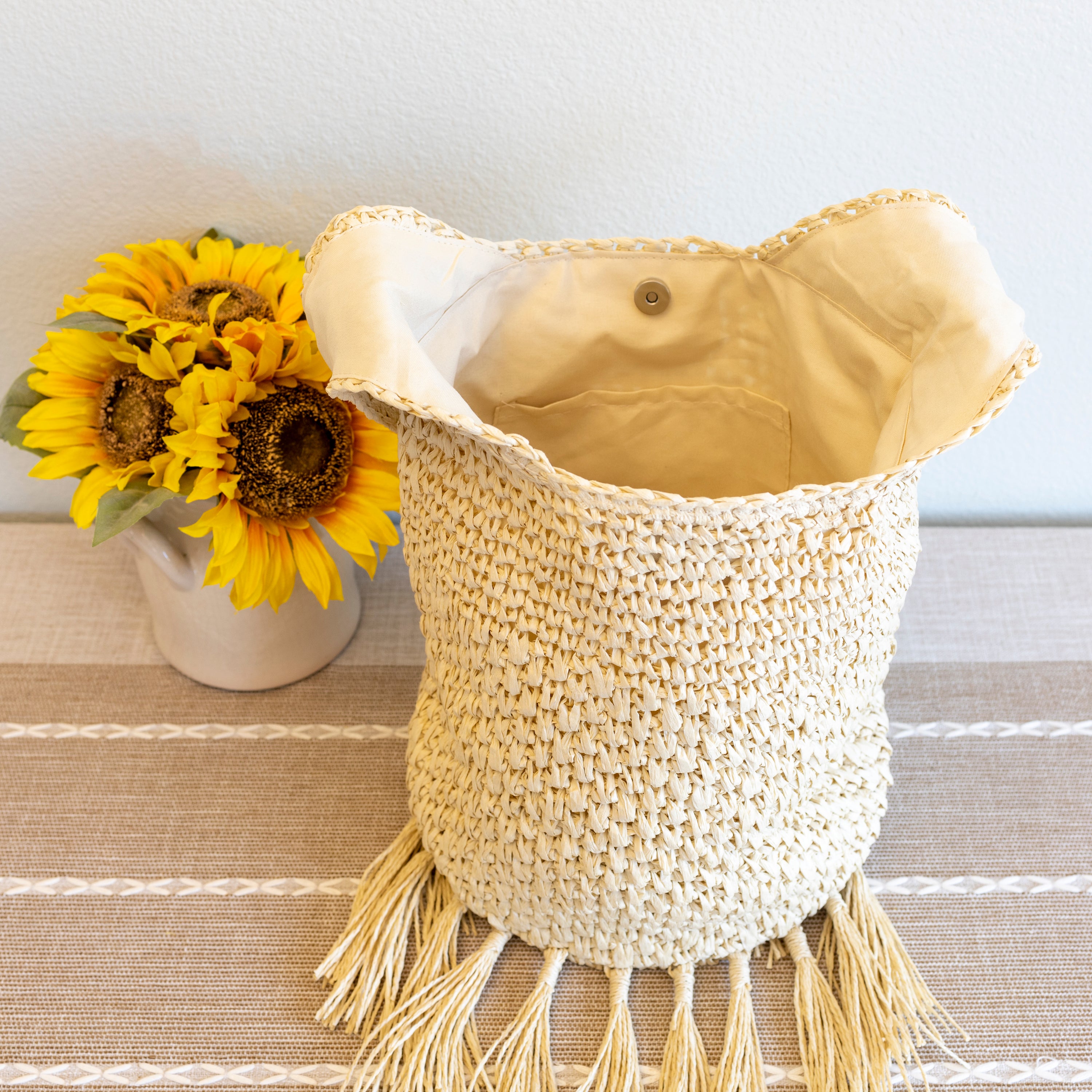 Large Straw Woven Shoulder Bag with Tassel