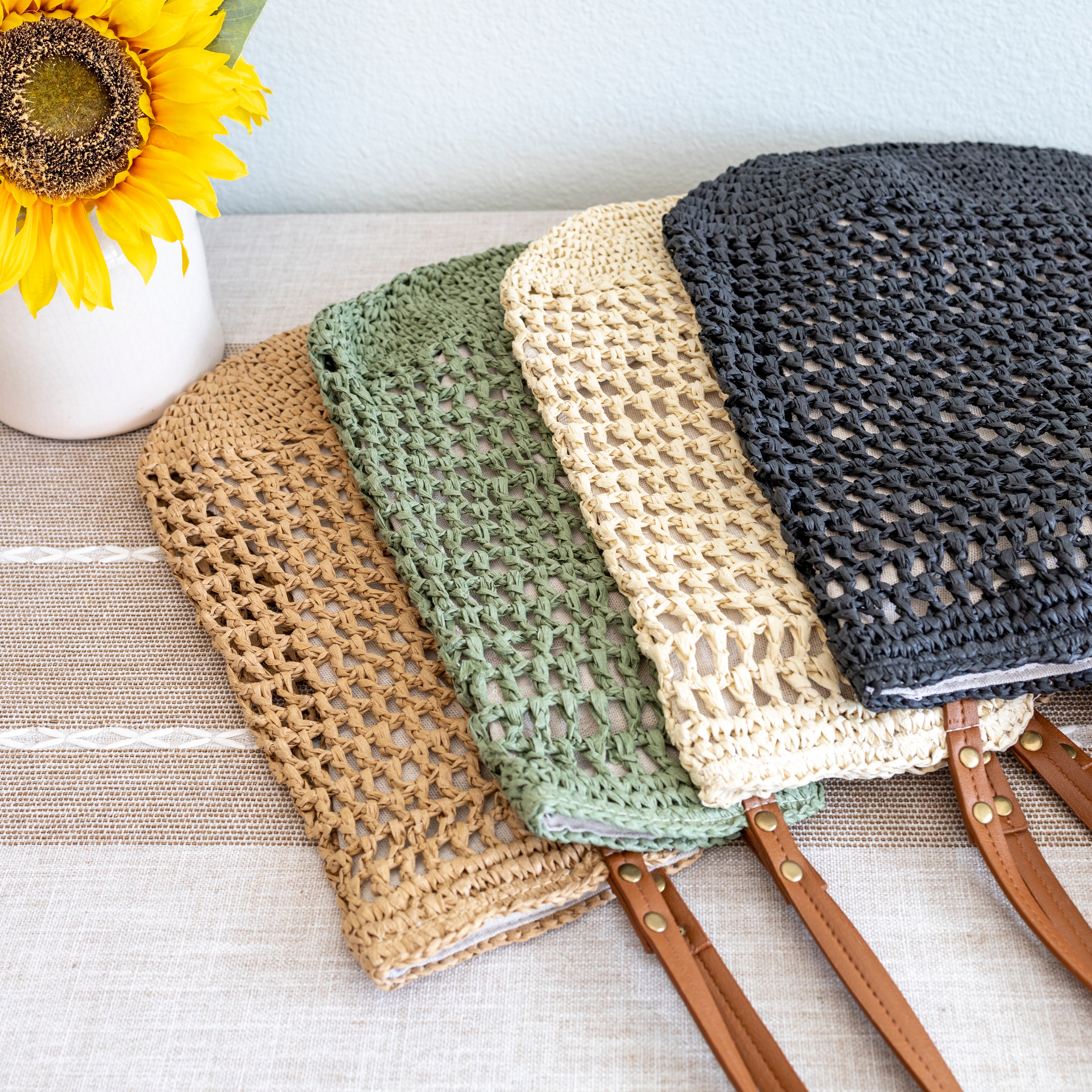 Lightweight Straw Woven Square Tote Bag