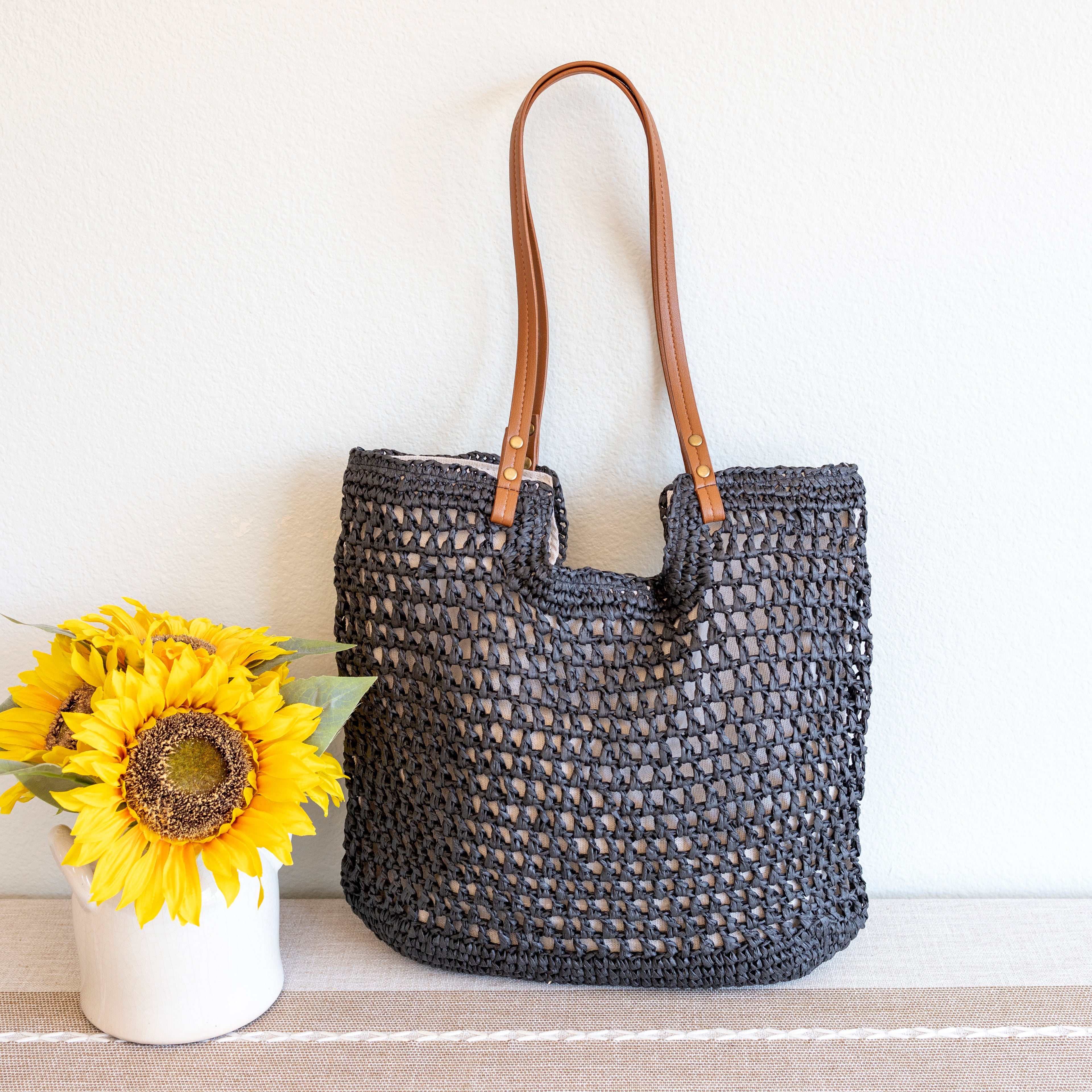 Lightweight Straw Woven Square Tote Bag