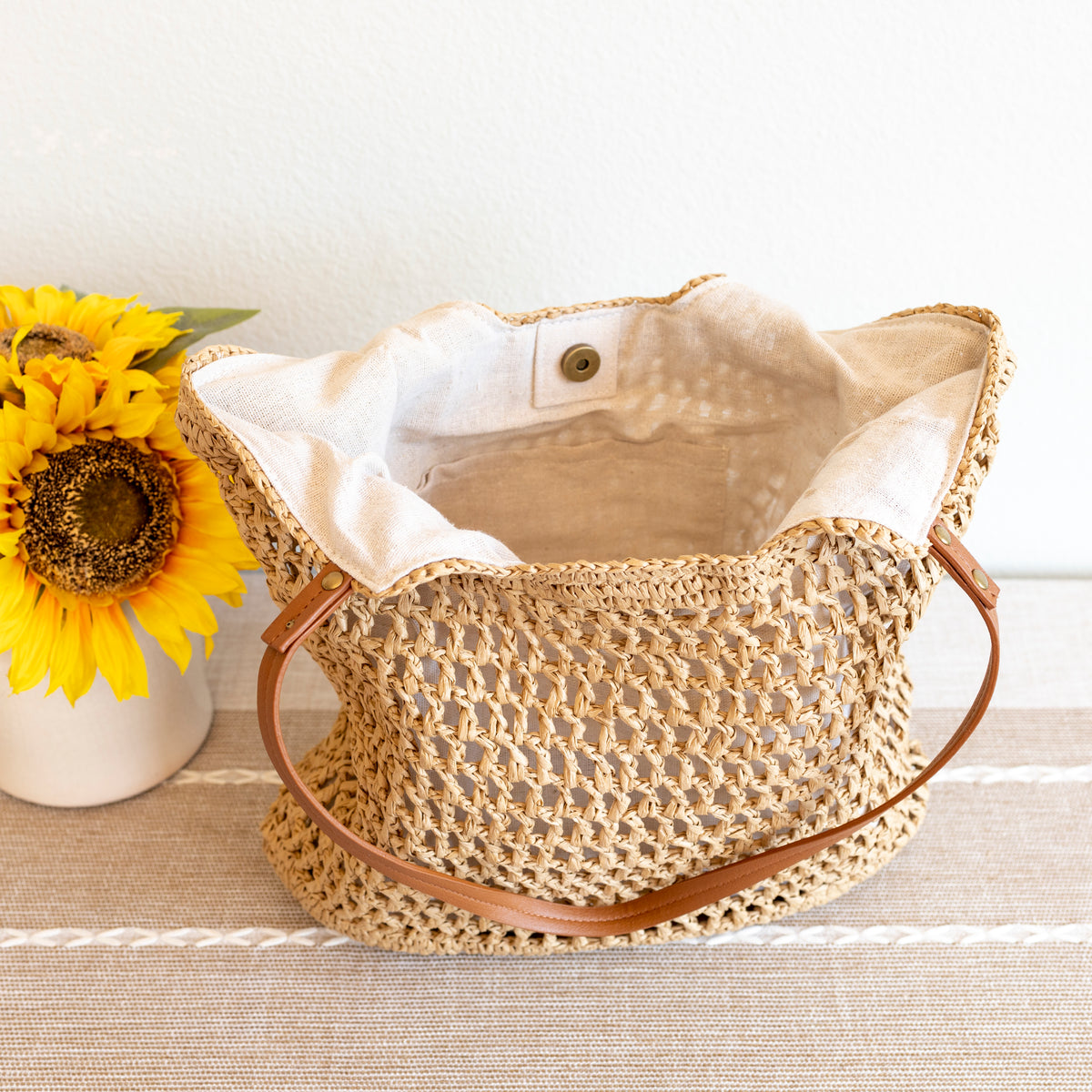 Elena Handbags Lightweight Straw Woven Square Tote Bag Elena Handbags Lightweight Straw Woven Square Tote Bag