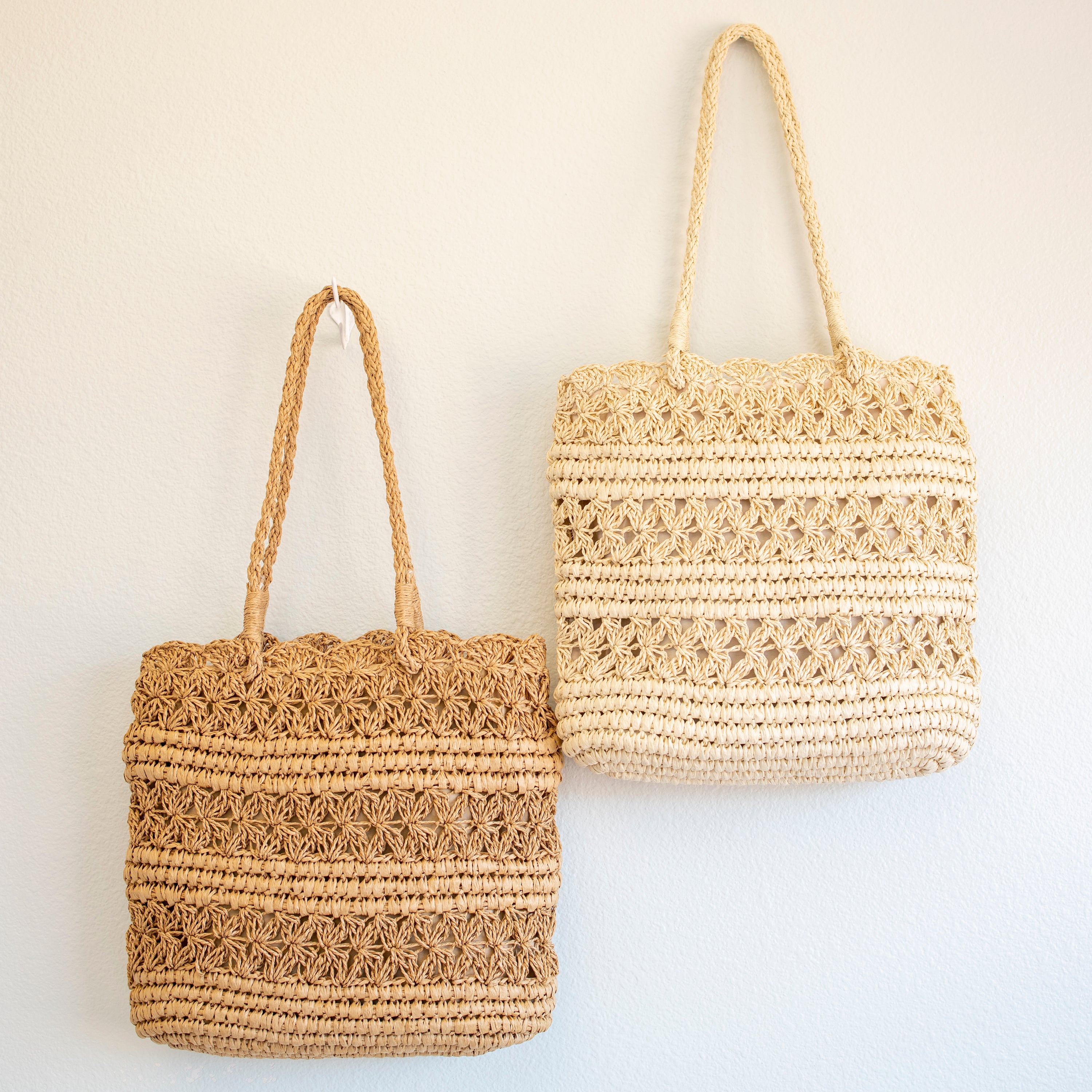 Long Handle Floral Design Straw Beach Tote