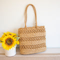 Long Handle Floral Design Straw Beach Tote