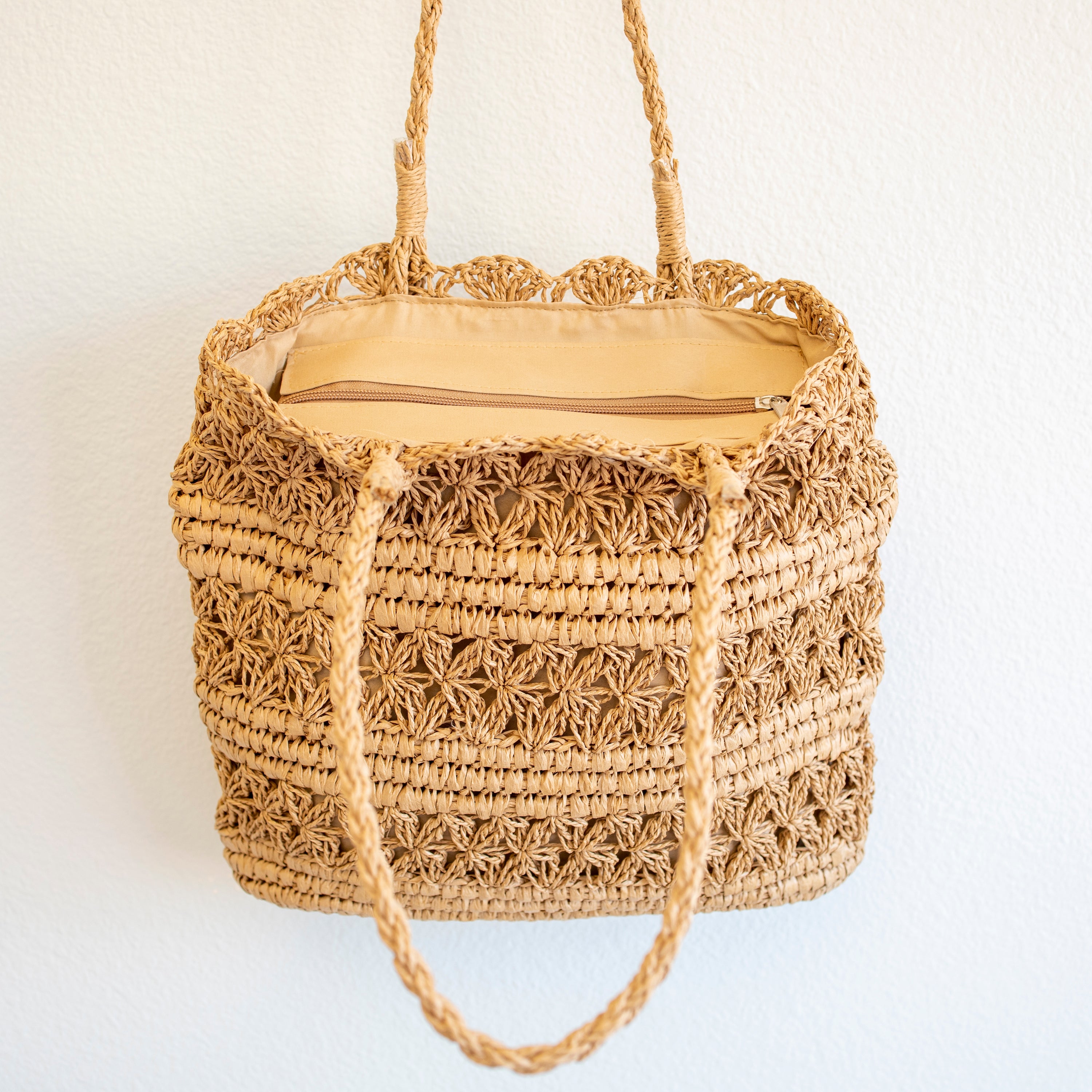Long Handle Floral Design Straw Beach Tote