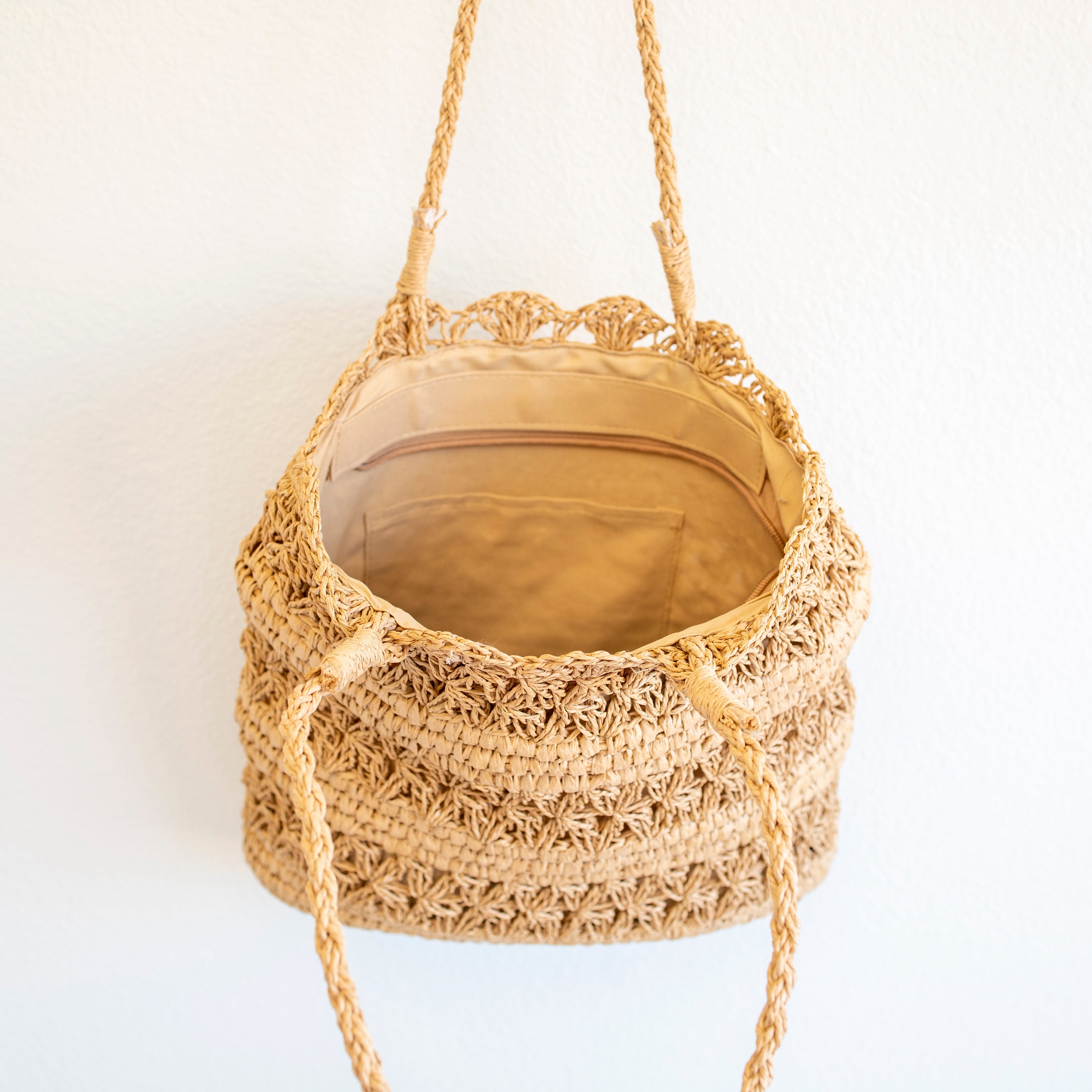 Long Handle Floral Design Straw Beach Tote