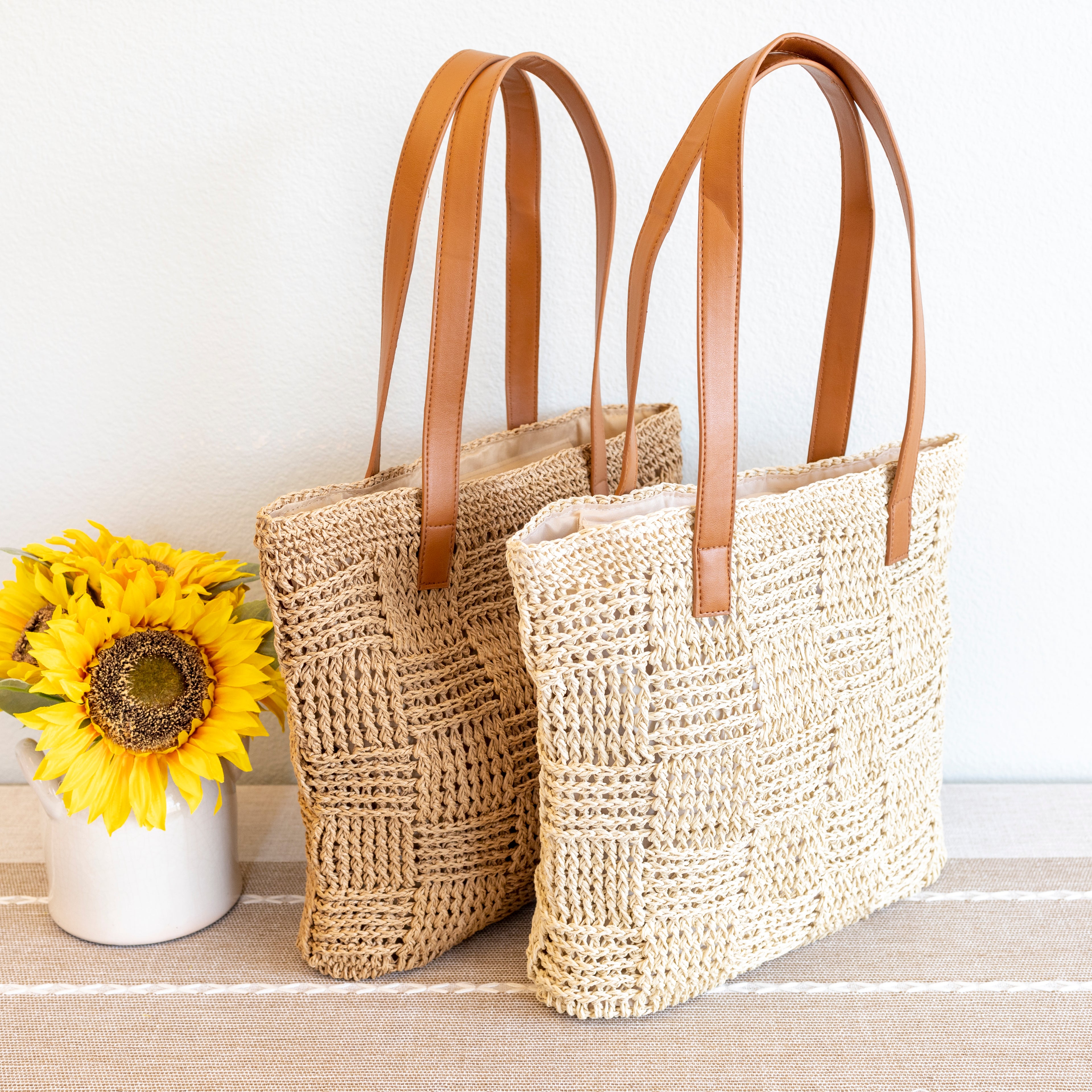 Elena Handbags Large Fashion Straw Tote Work Bag