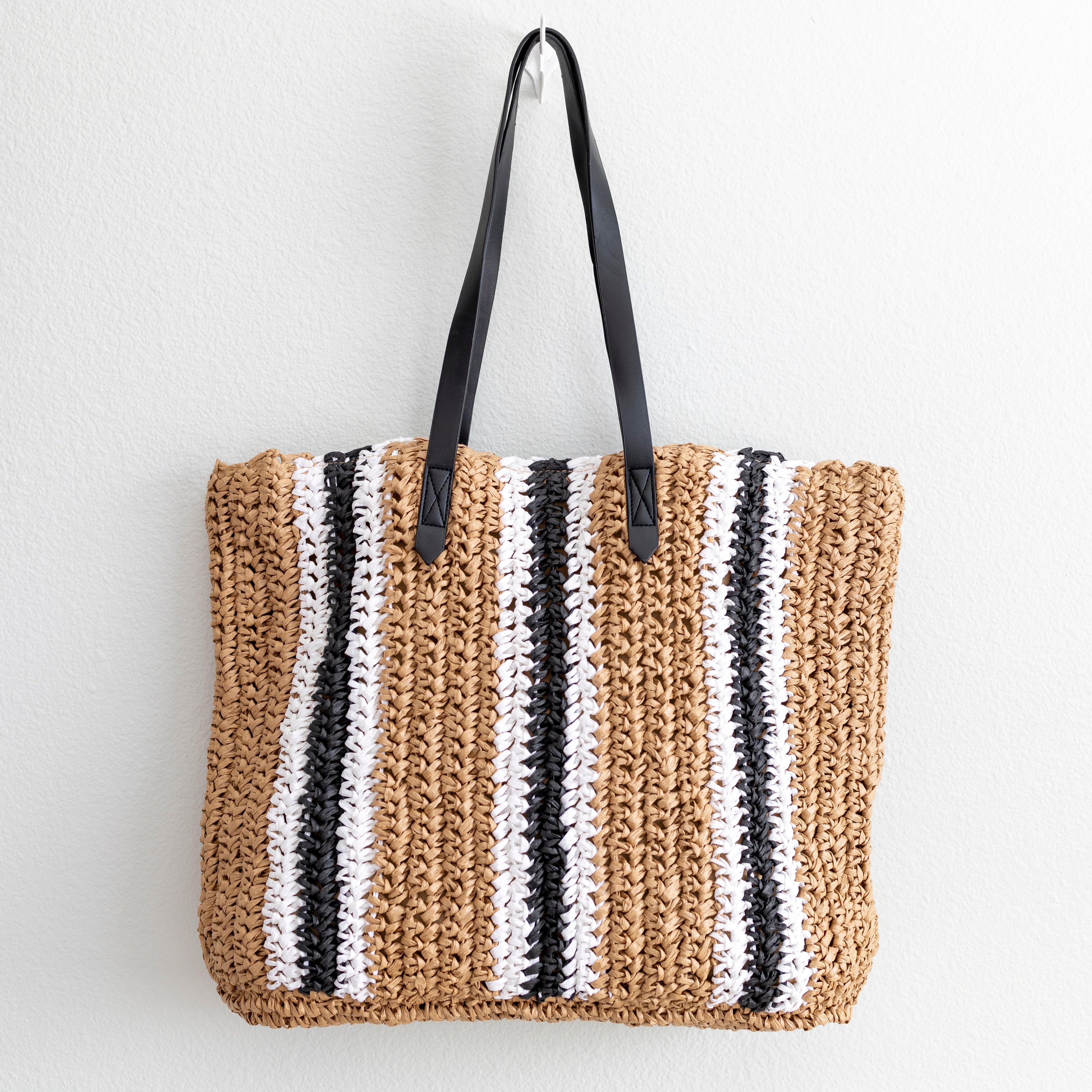Elena Handbags Striped Large Straw Woven Tote