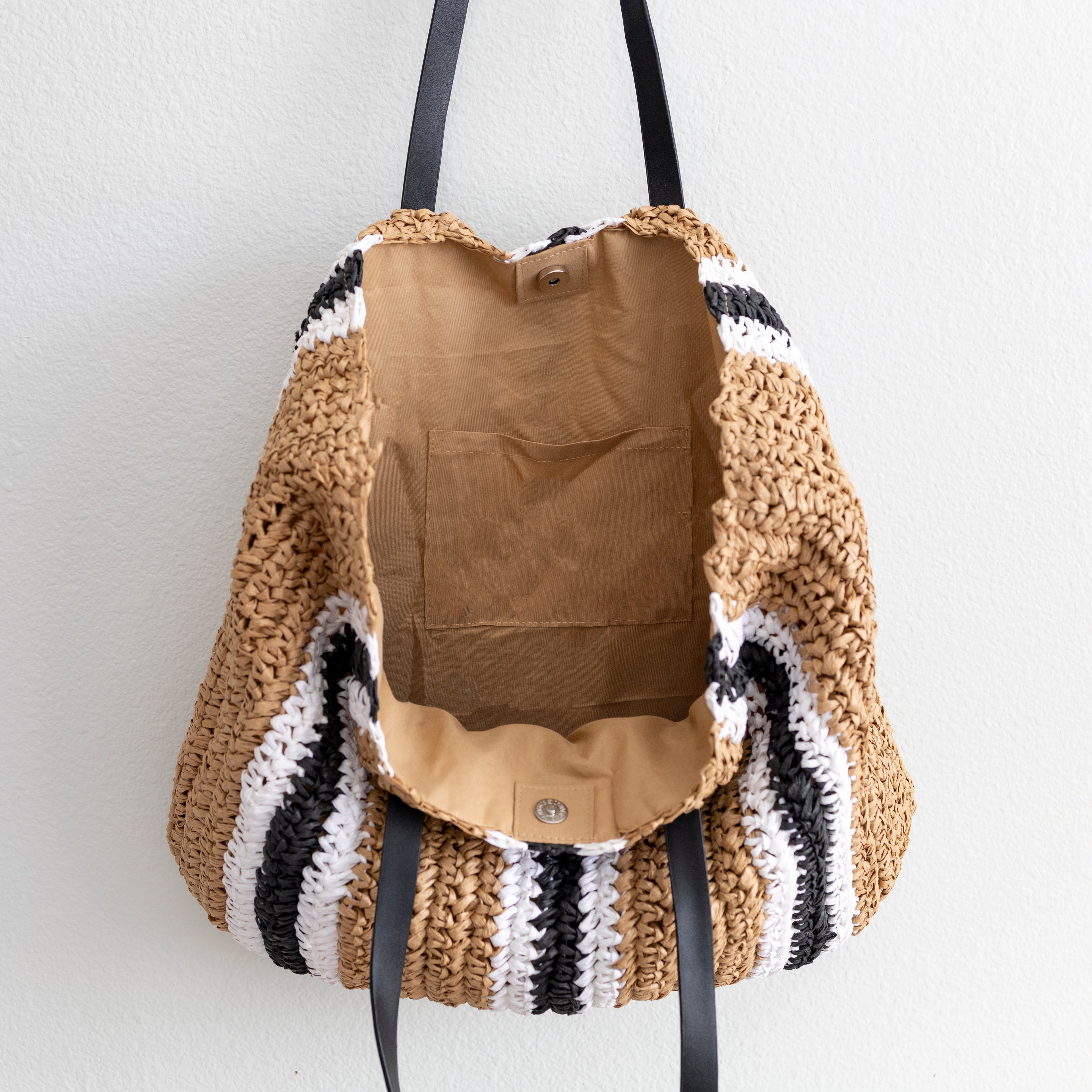 Elena Handbags Striped Large Straw Woven Tote