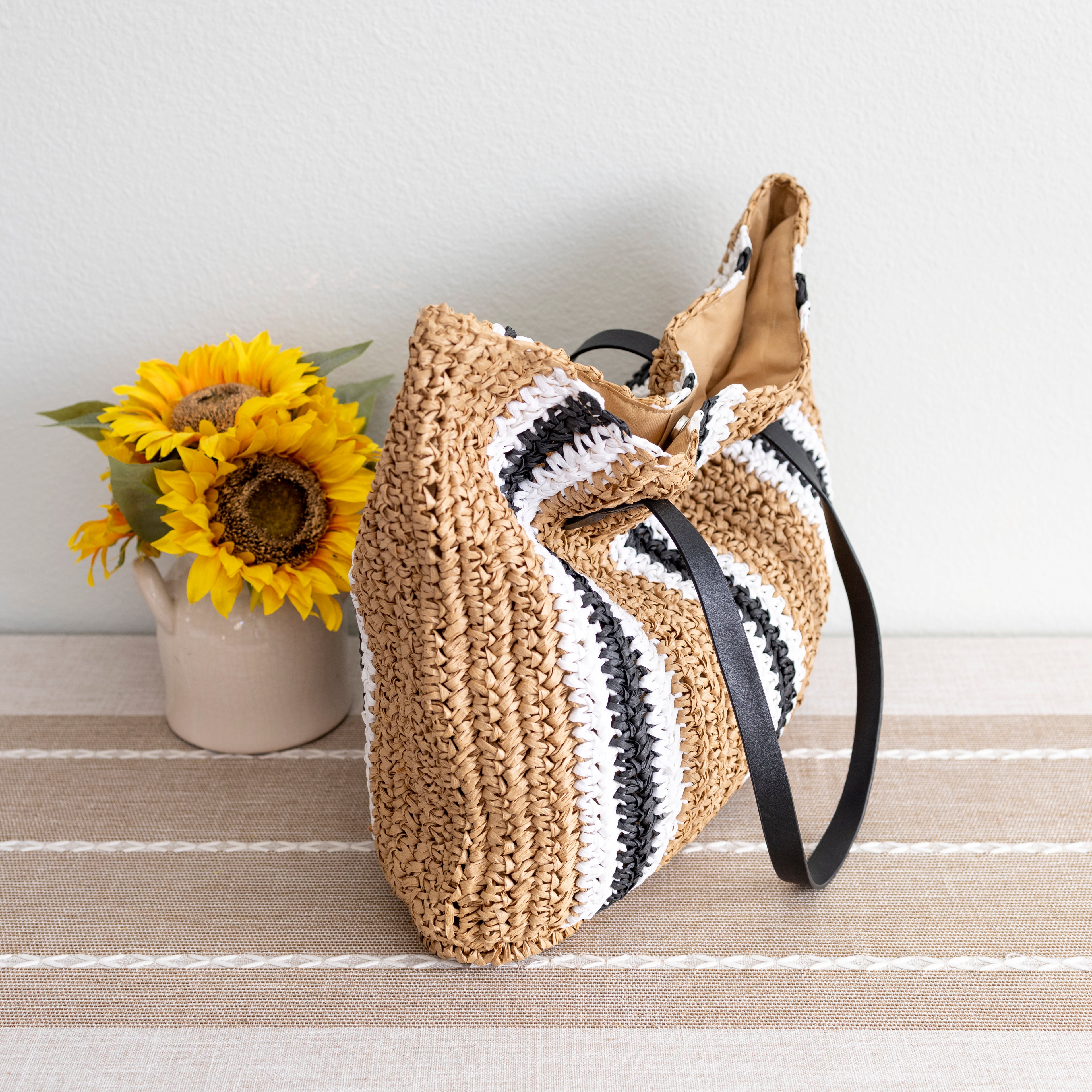 Elena Handbags Striped Large Straw Woven Tote