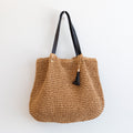 Straw Woven Tote with Leather Straps and Tassel