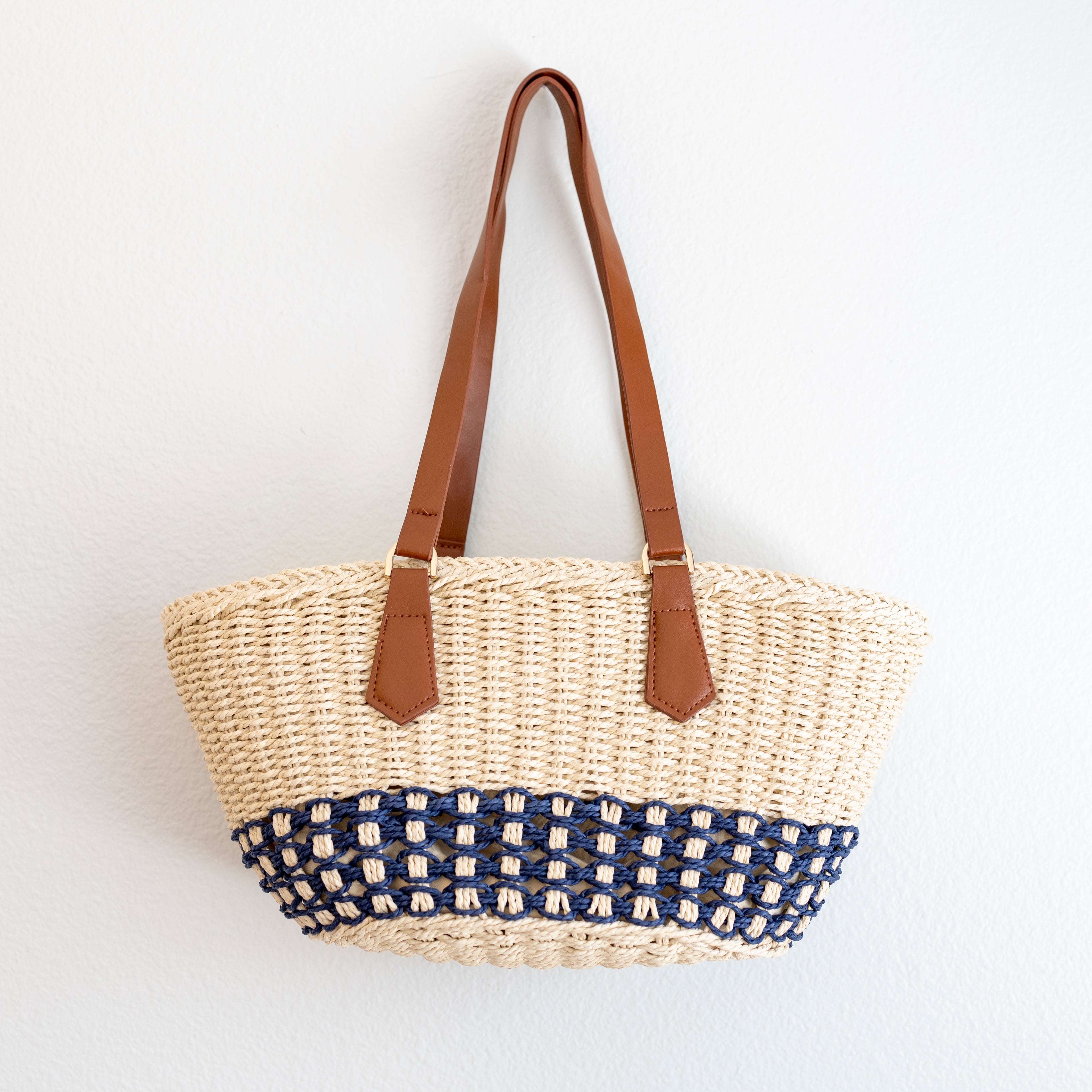 Elena Handbags Handmade Summer Straw Basket Bag Beach Handbag