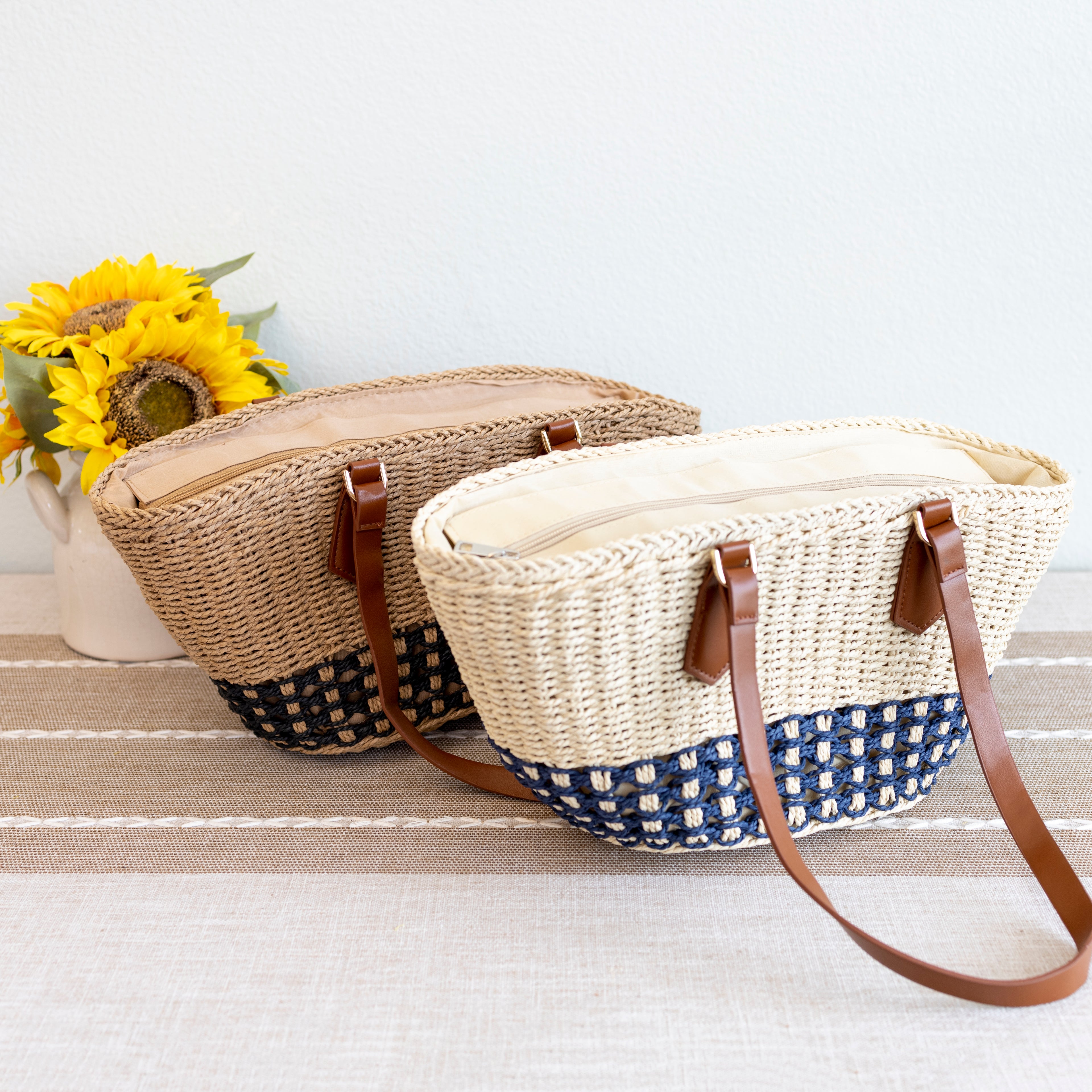 Elena Handbags Handmade Summer Straw Basket Bag Beach Handbag