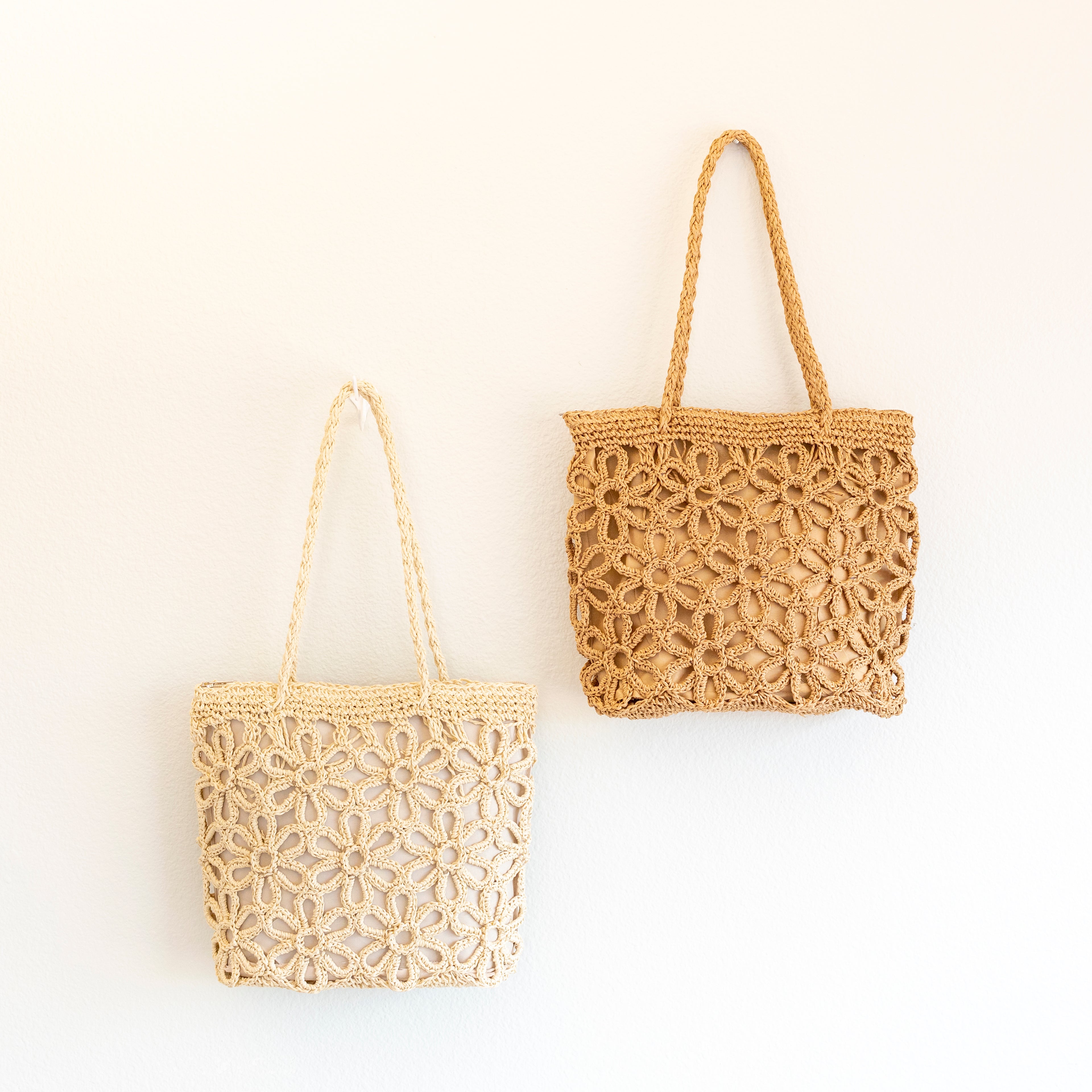 Long Handle Floral Design Straw Beach Tote