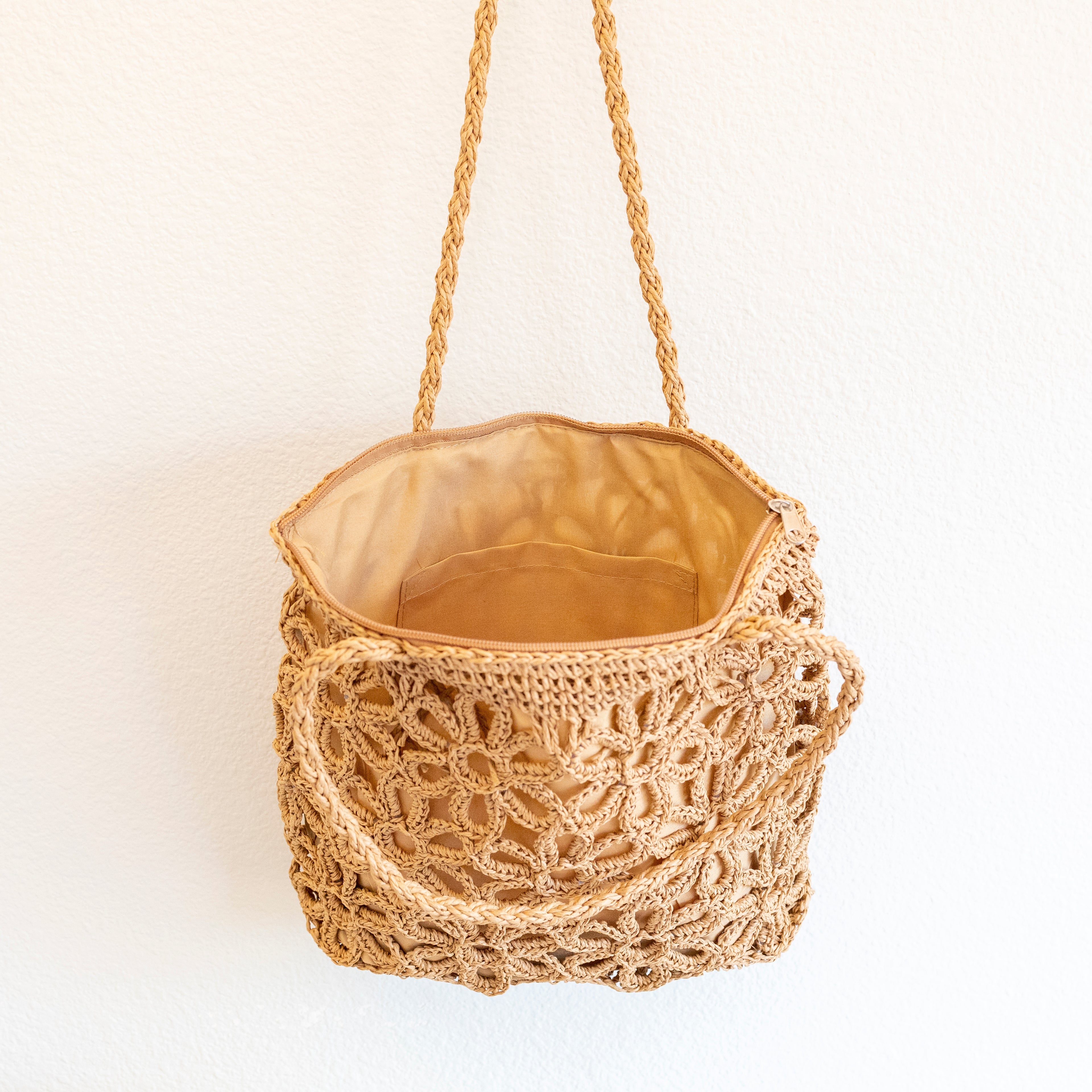 Long Handle Floral Design Straw Beach Tote