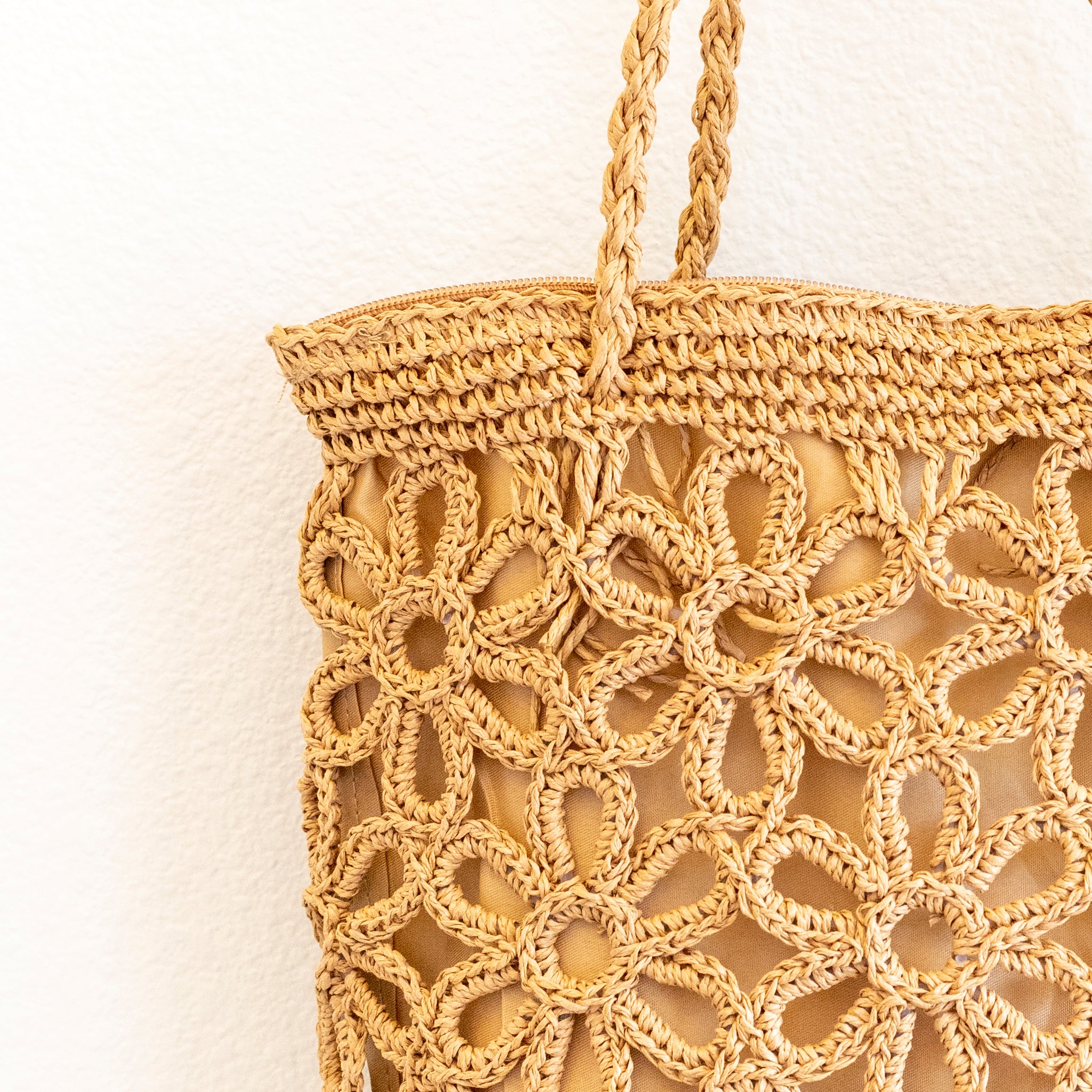 Long Handle Floral Design Straw Beach Tote