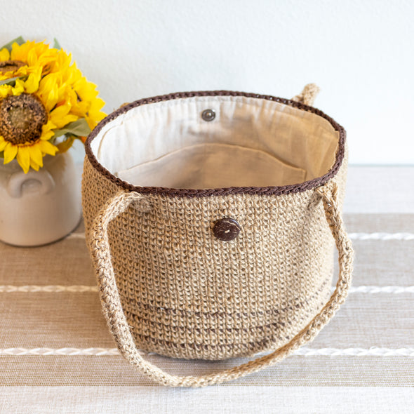 Elena Handbags Natural Cotton Flax Basket Shoulder Bag