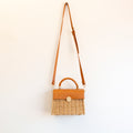 Straw Woven Box Bag with Leather Flap and Trims