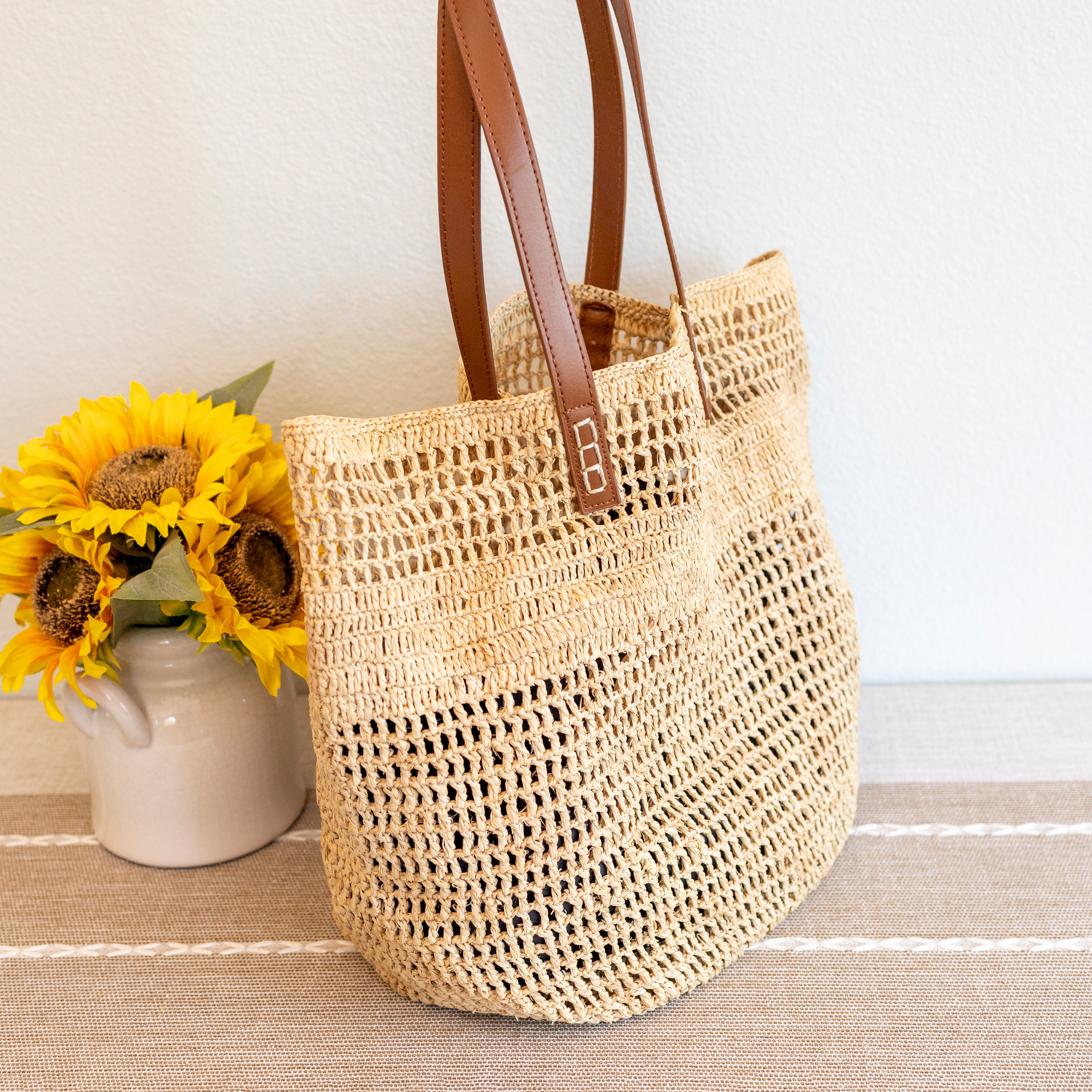 Large Soft Raffia Woven Summer Straw Tote
