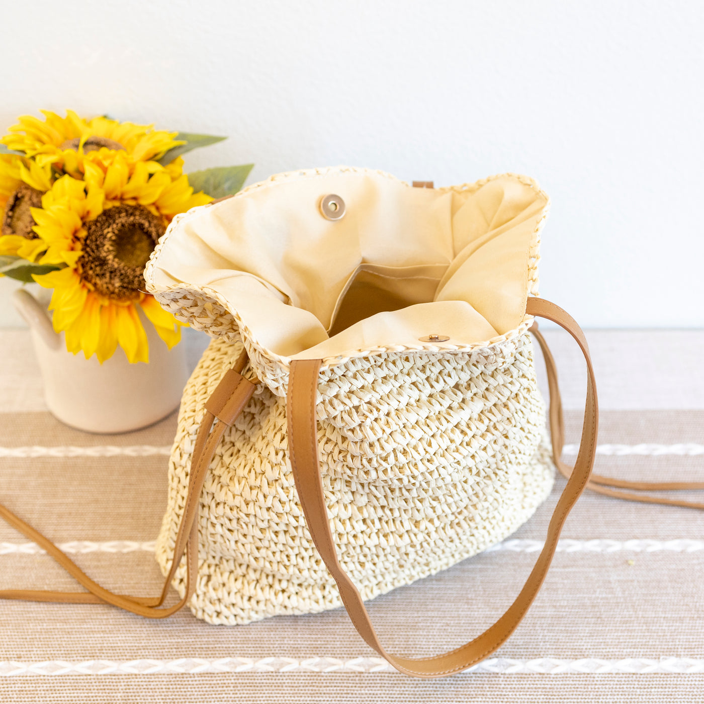 Raffia Bag Pearl Rattan Women Handbags Beading Wicker Woven