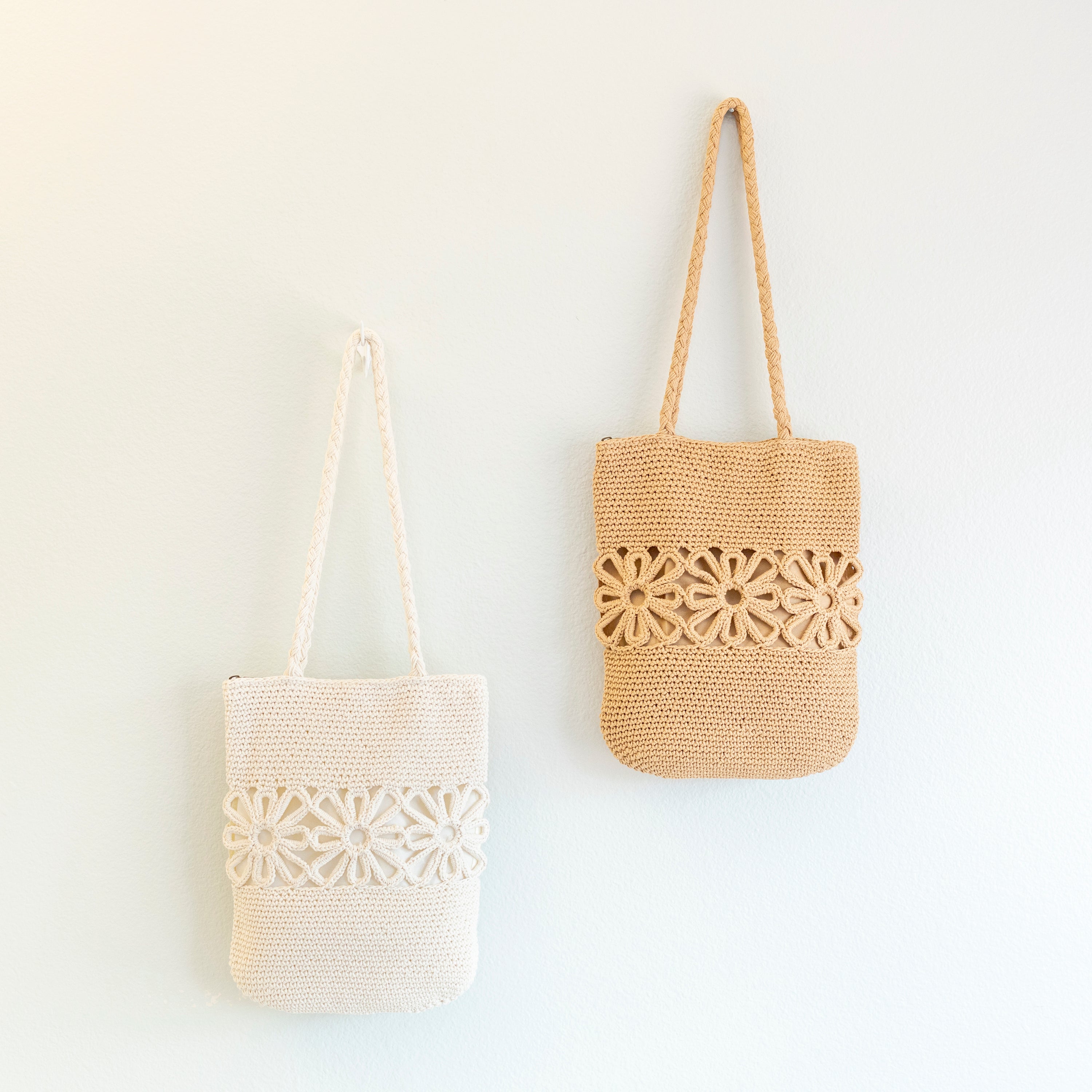 Crochet Medium Cotton Bag with Floral Design