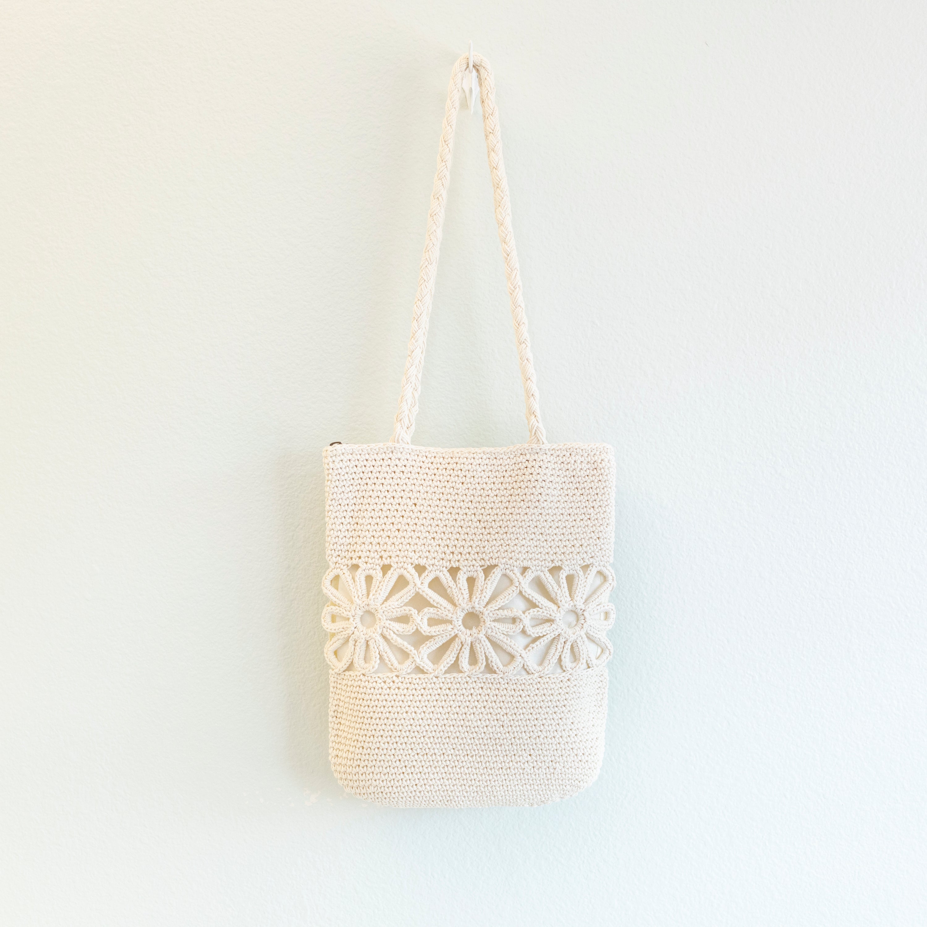 Crochet Medium Cotton Bag with Floral Design