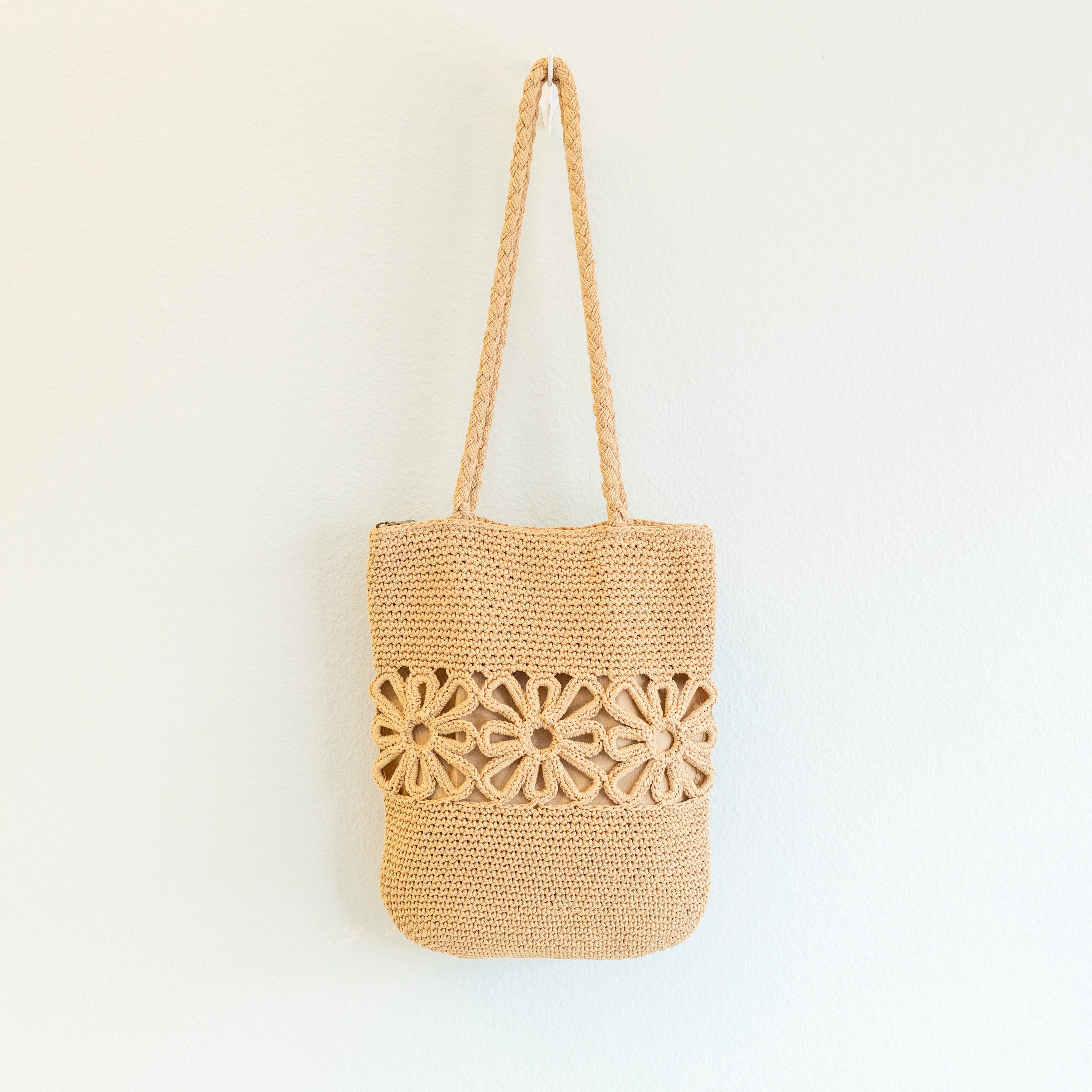 Crochet Medium Cotton Bag with Floral Design