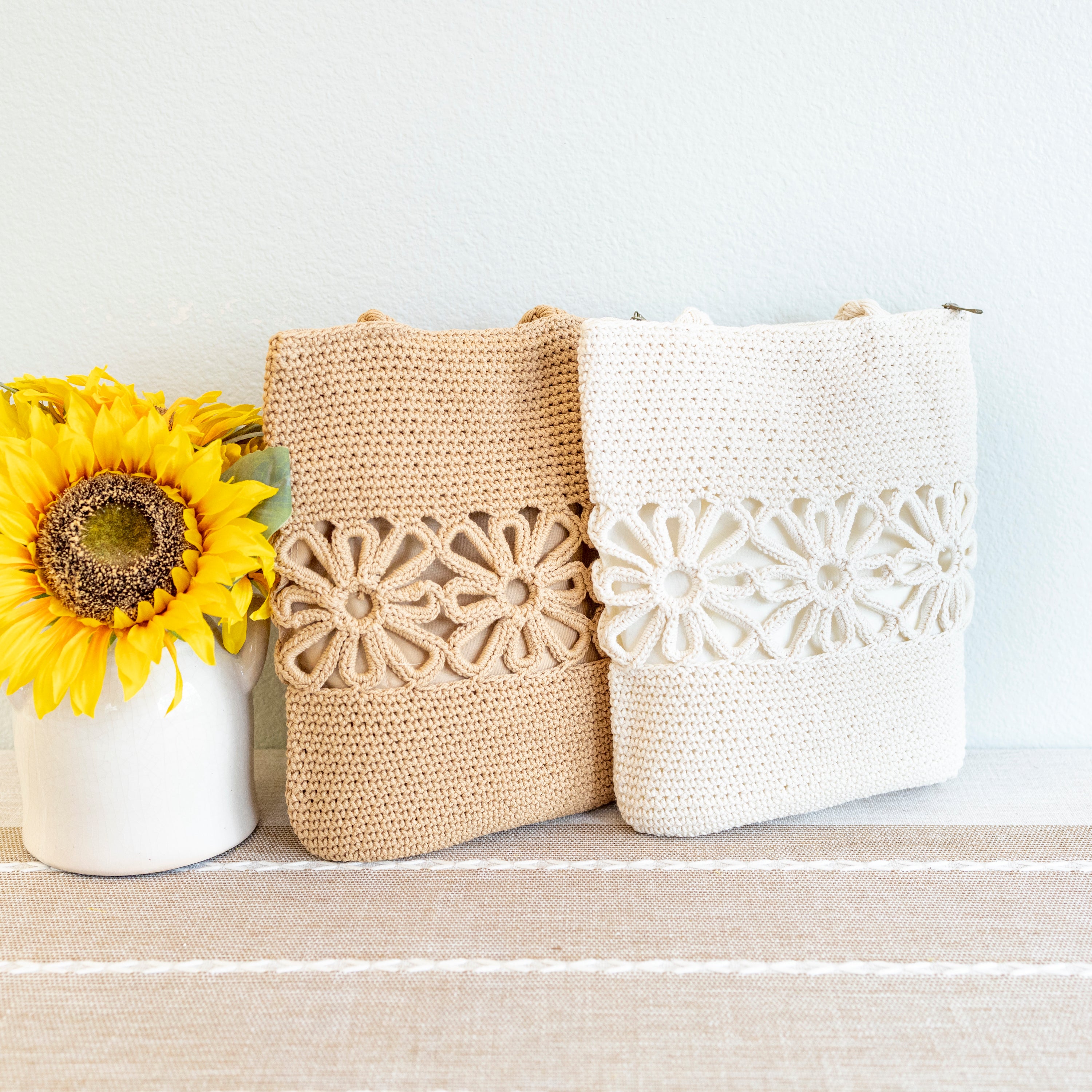 Crochet Medium Cotton Bag with Floral Design
