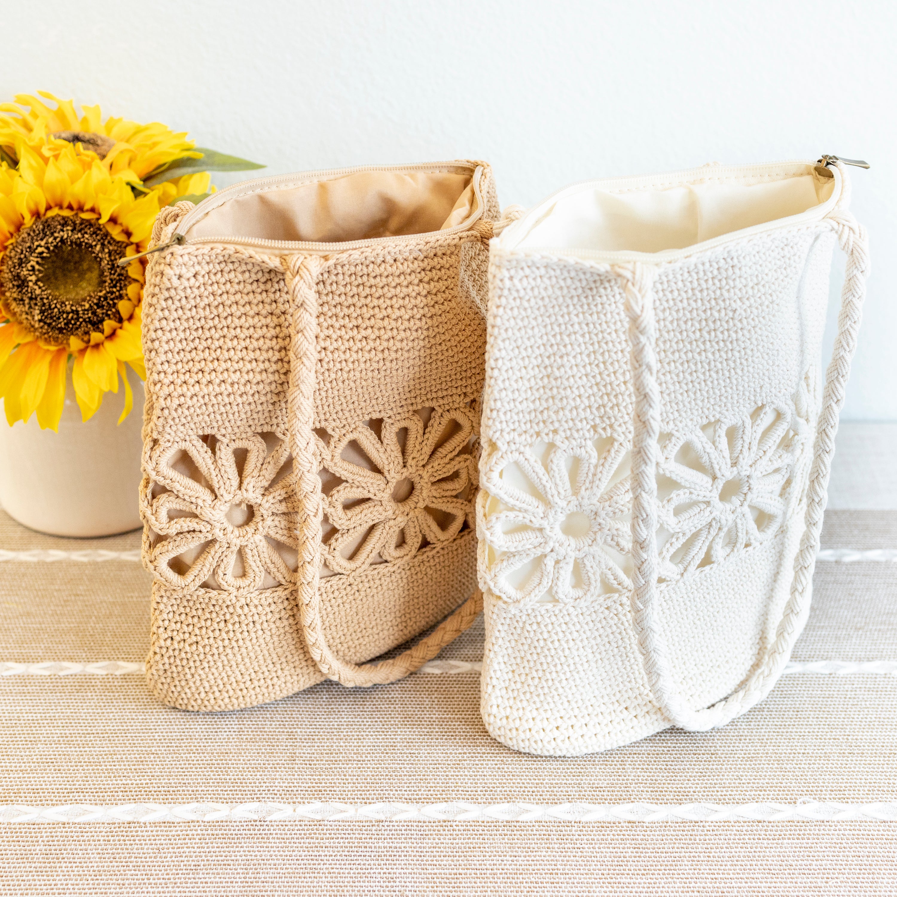 Crochet Medium Cotton Bag with Floral Design