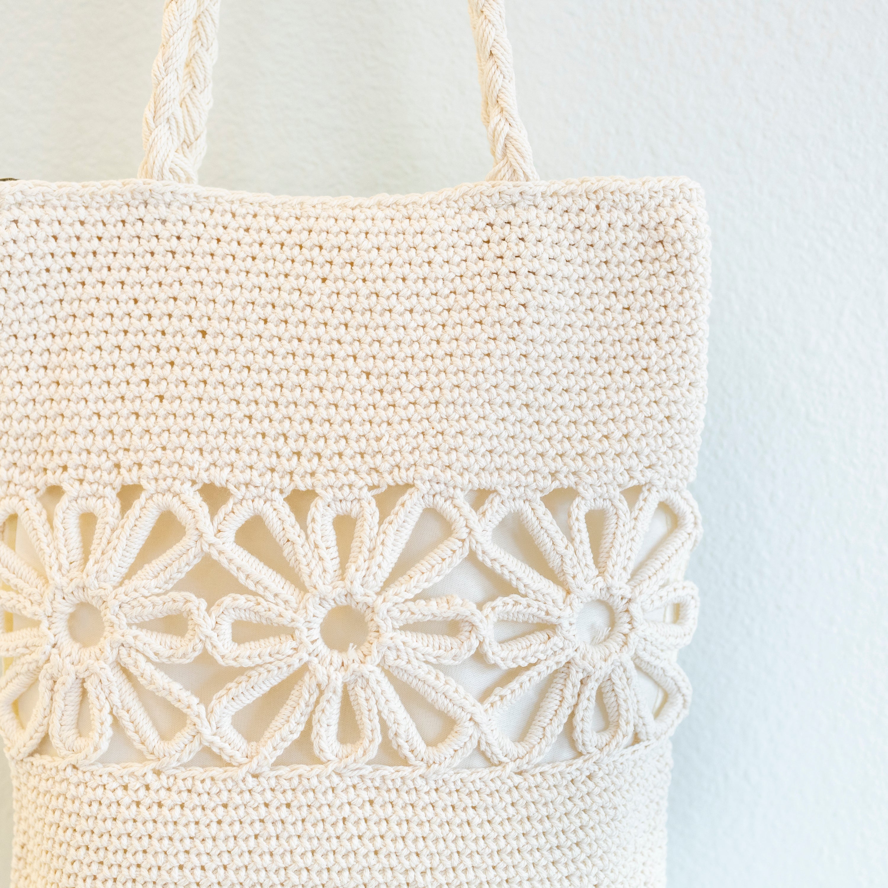 Crochet Medium Cotton Bag with Floral Design