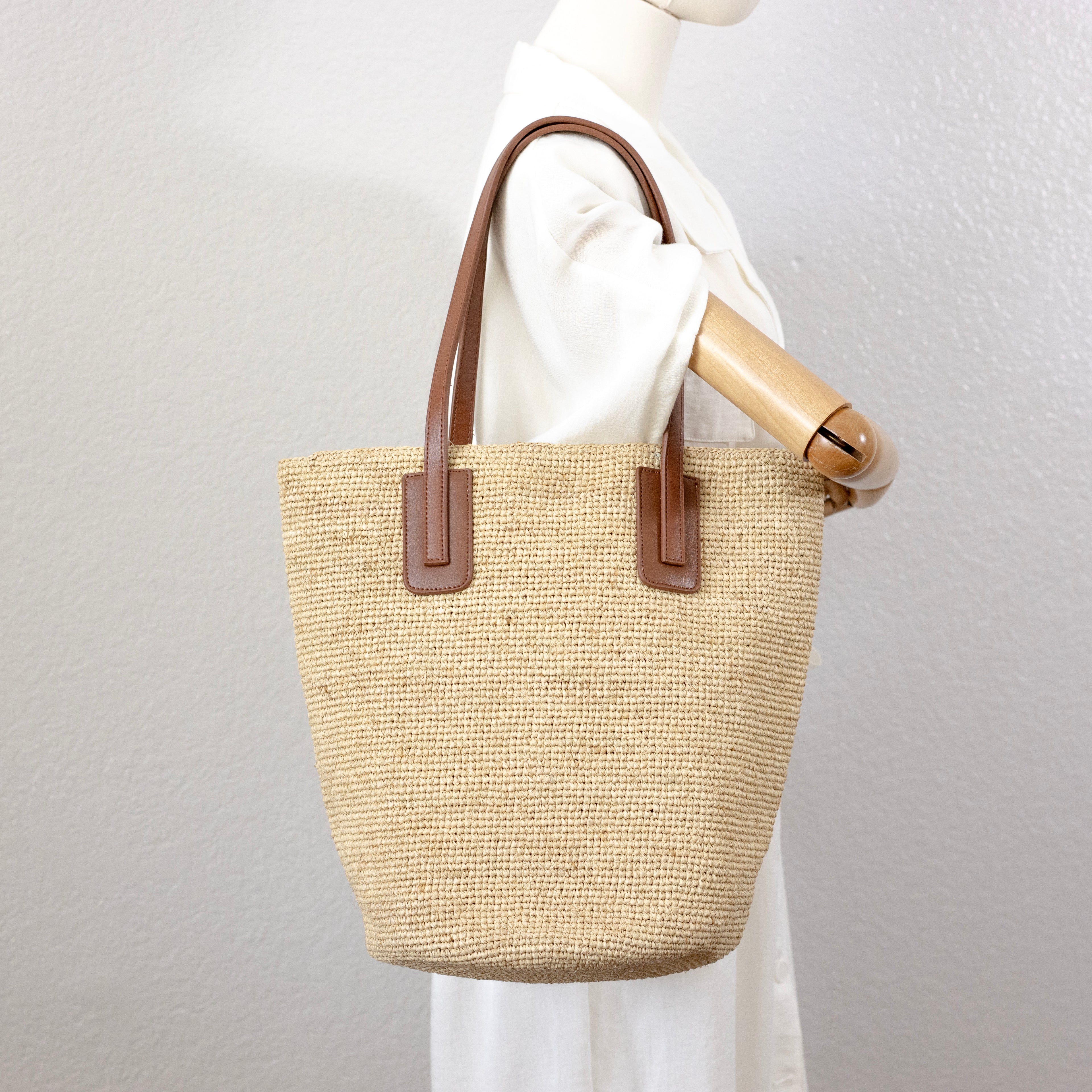 Large Soft Raffia Woven Summer Straw Tote with Genuine Leather Straps