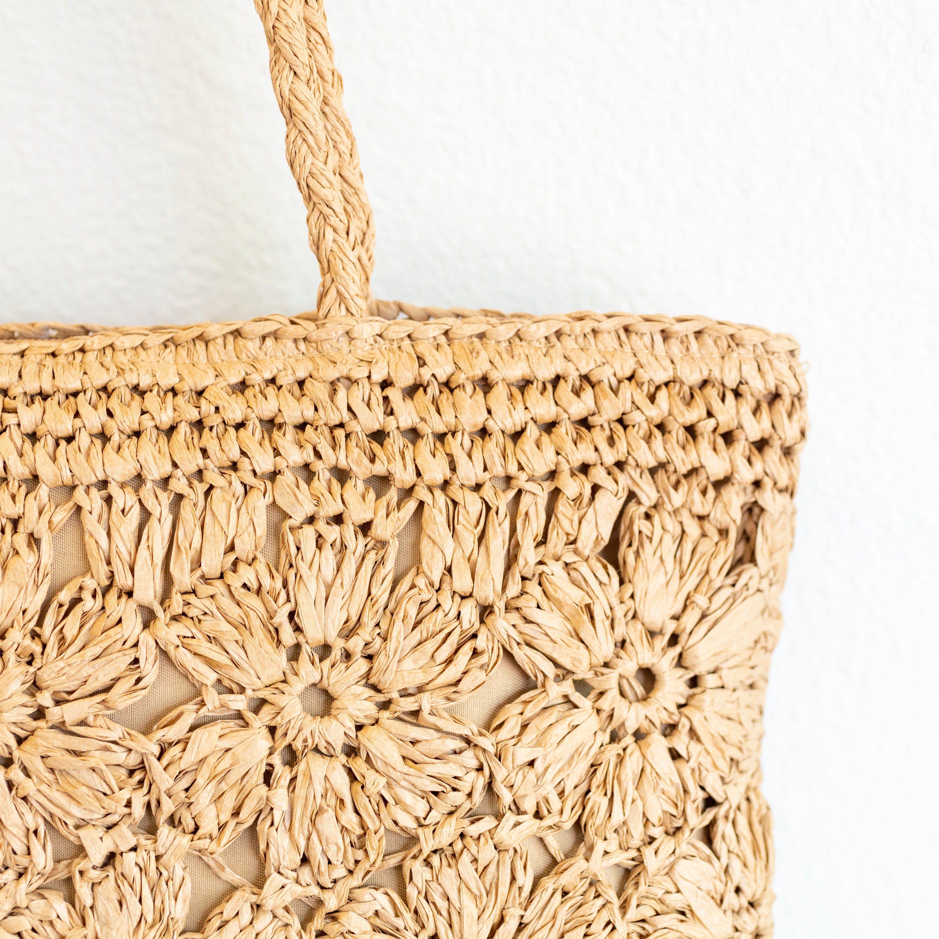 Straw Woven Tote with Floral Design