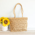 Straw Woven Tote with Floral Design