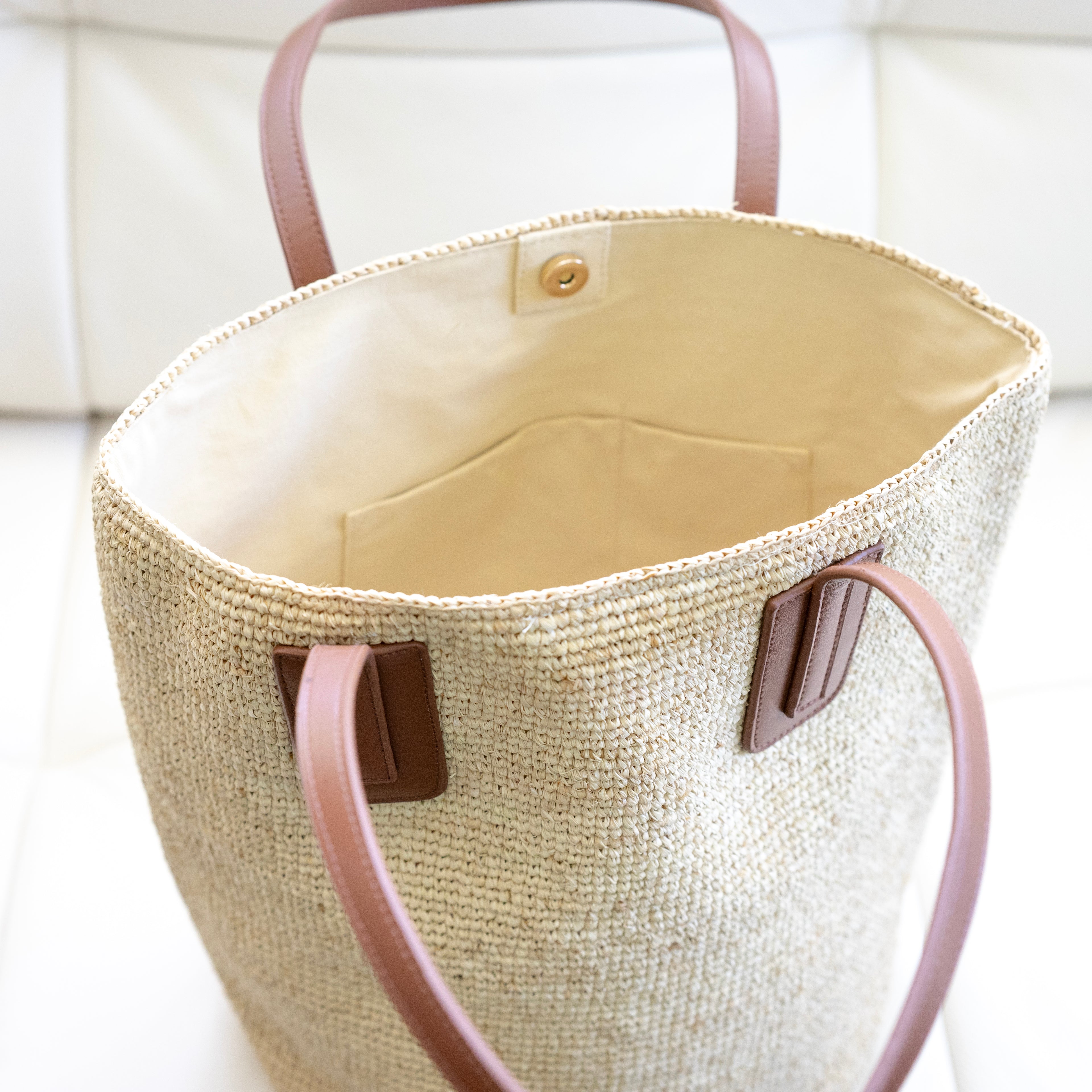 Large Soft Raffia Woven Summer Straw Tote with Genuine Leather Straps