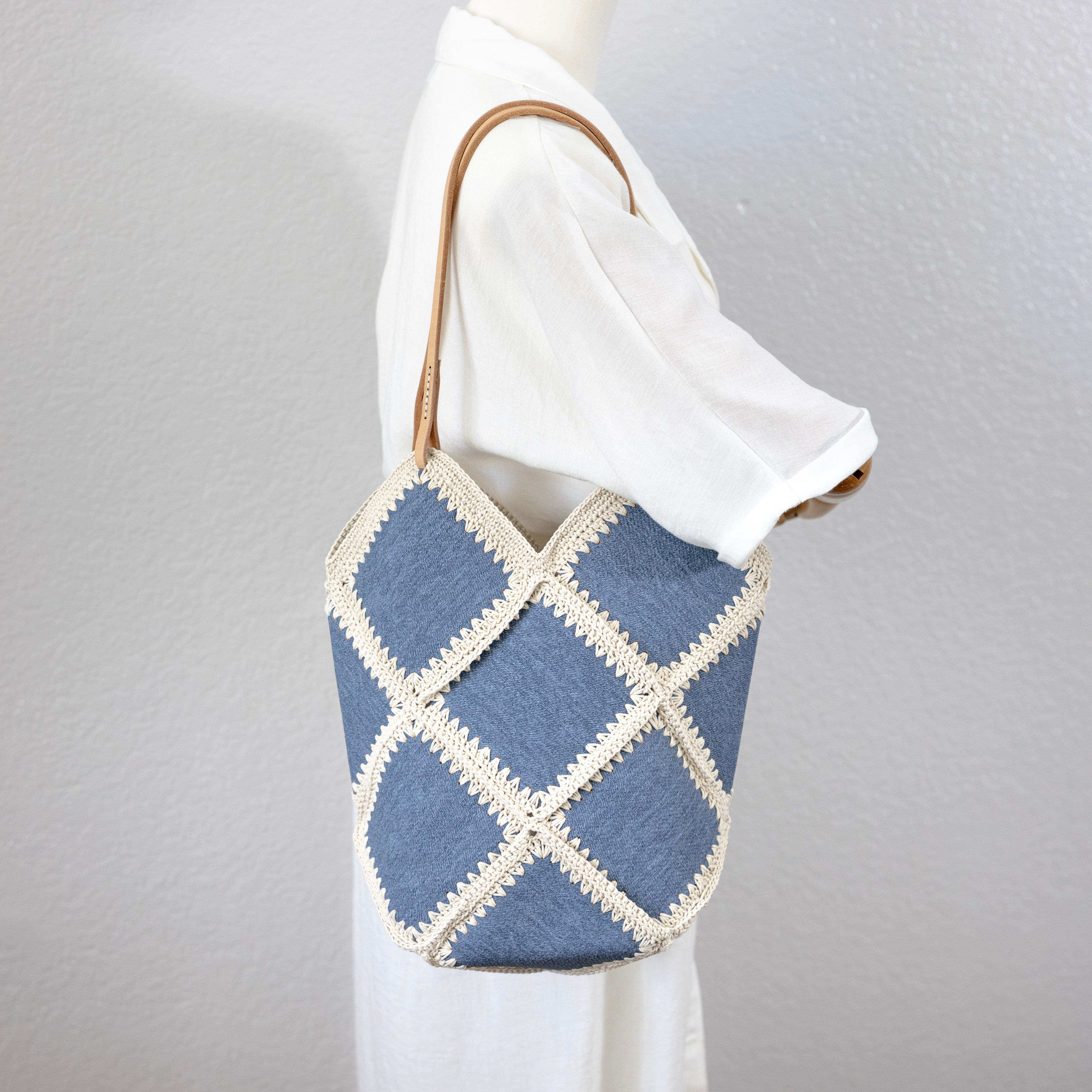Denim Crochet Patchwork Shoulder Tote