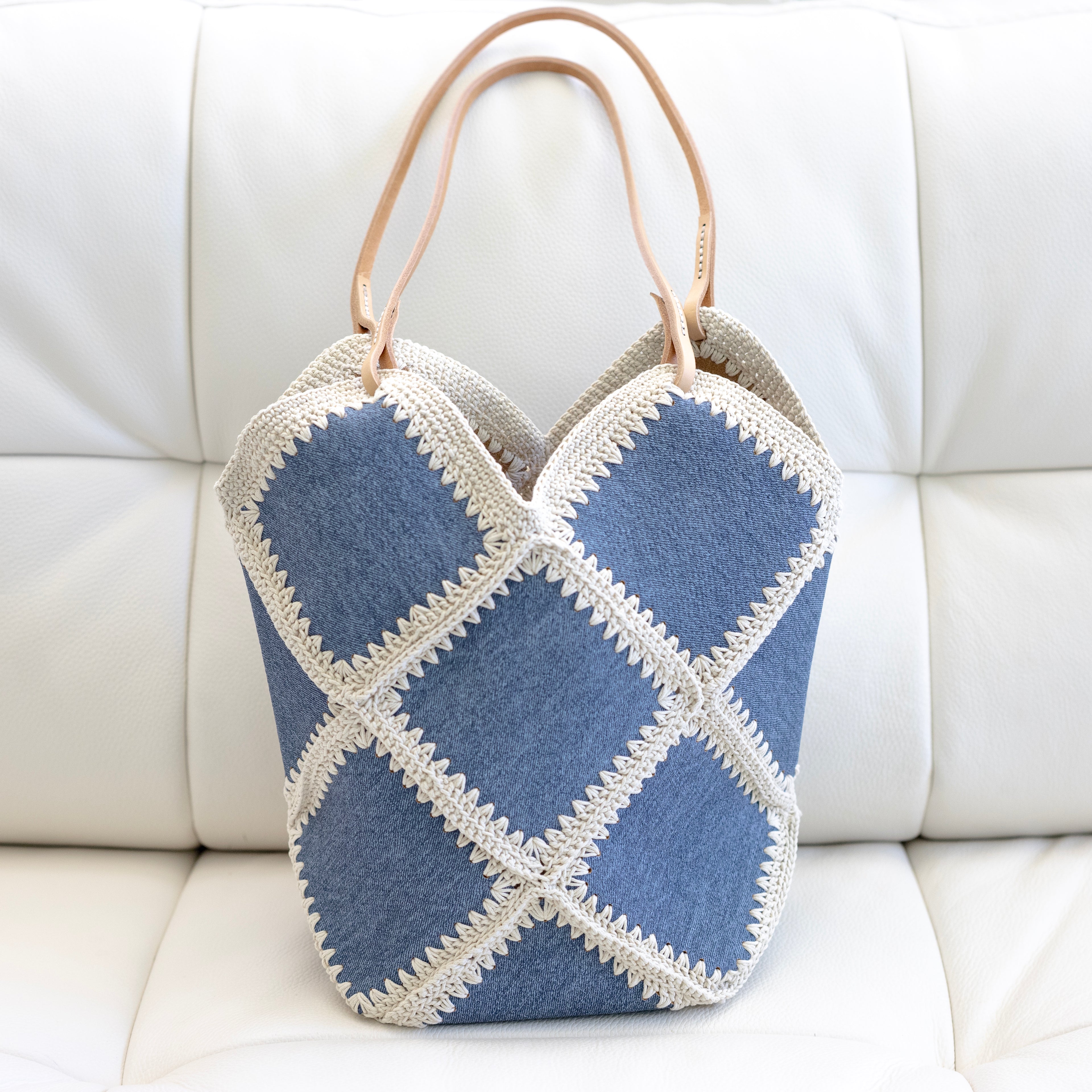 Denim Crochet Patchwork Shoulder Tote