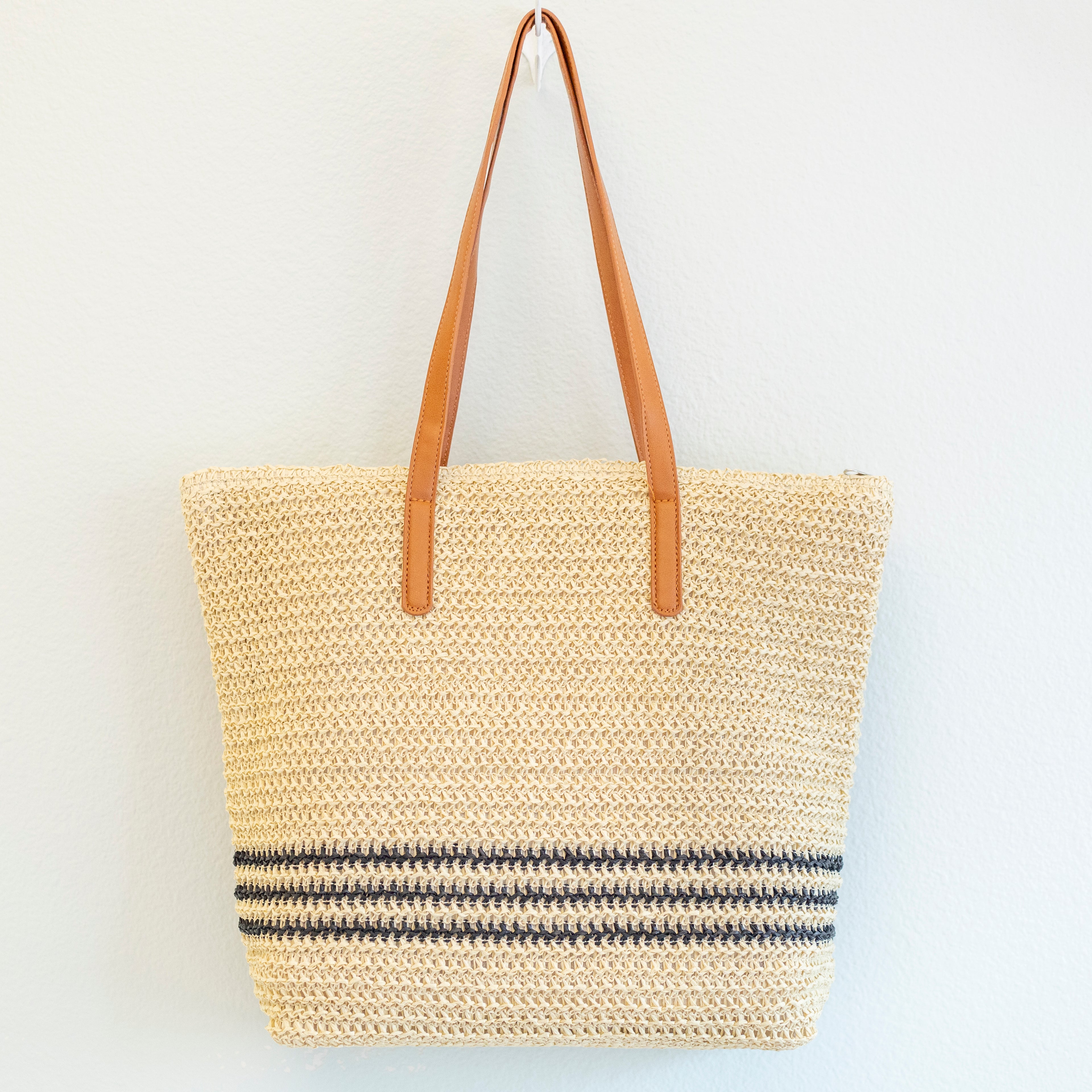 Striped Large Straw Woven Tote