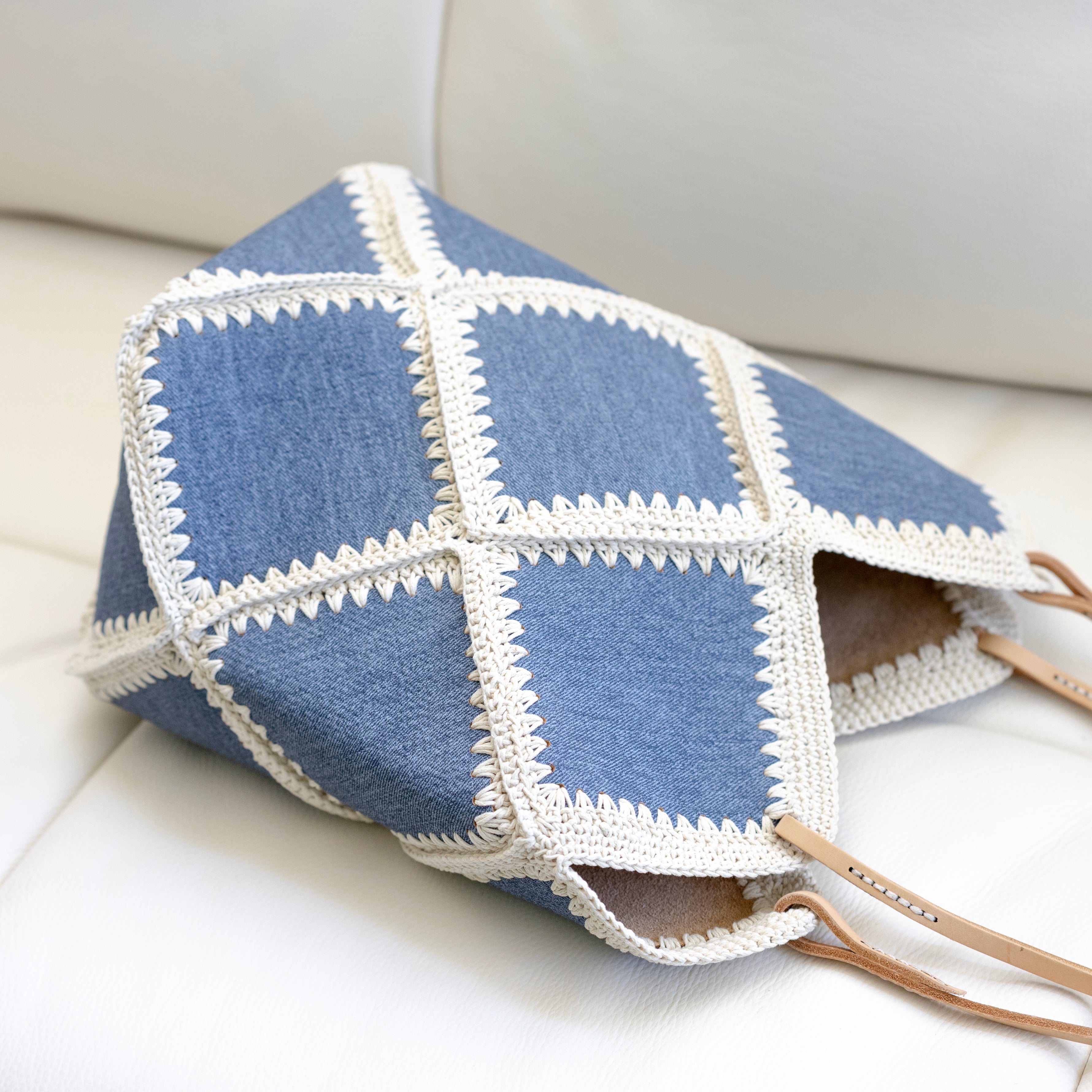 Denim Crochet Patchwork Shoulder Tote