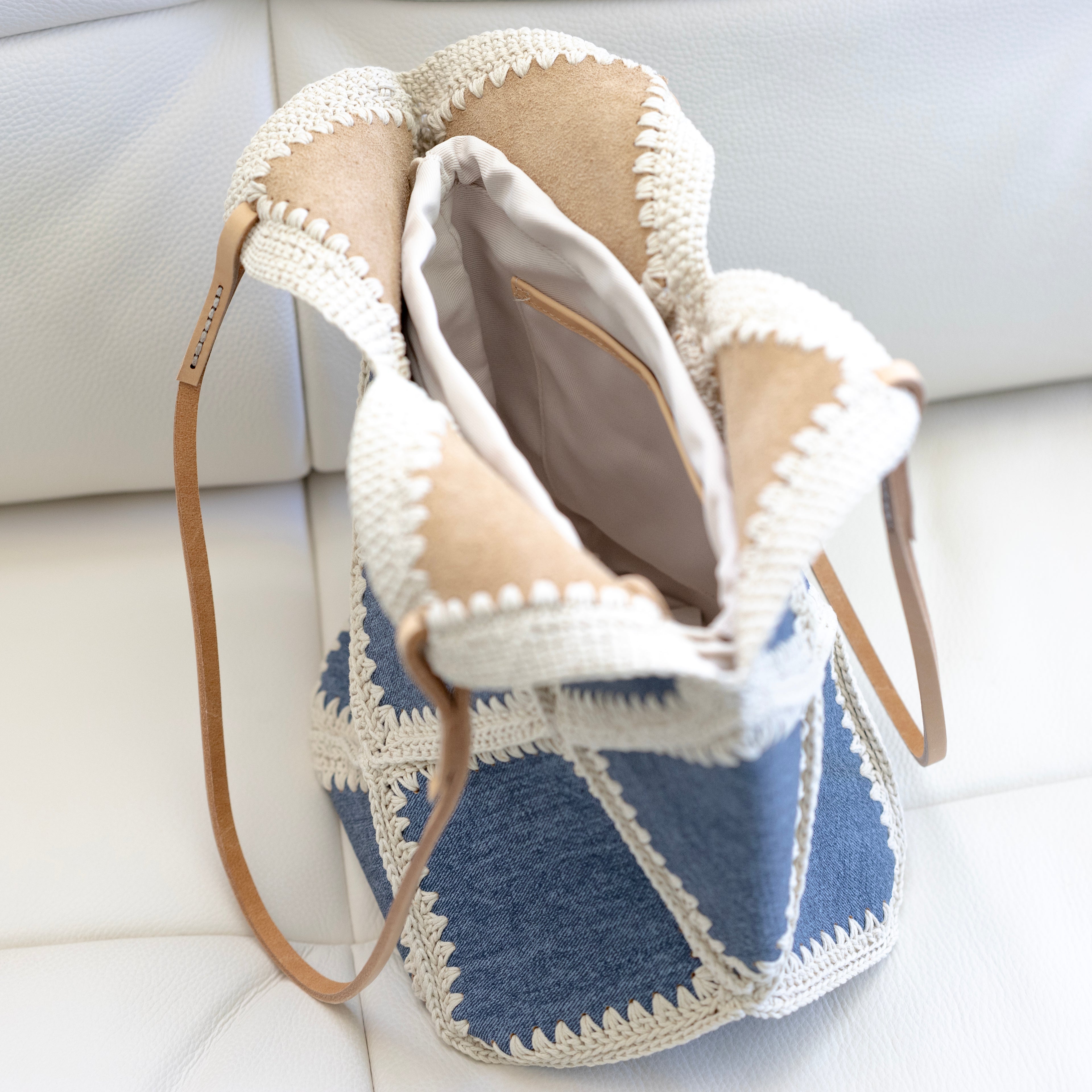 Denim Crochet Patchwork Shoulder Tote