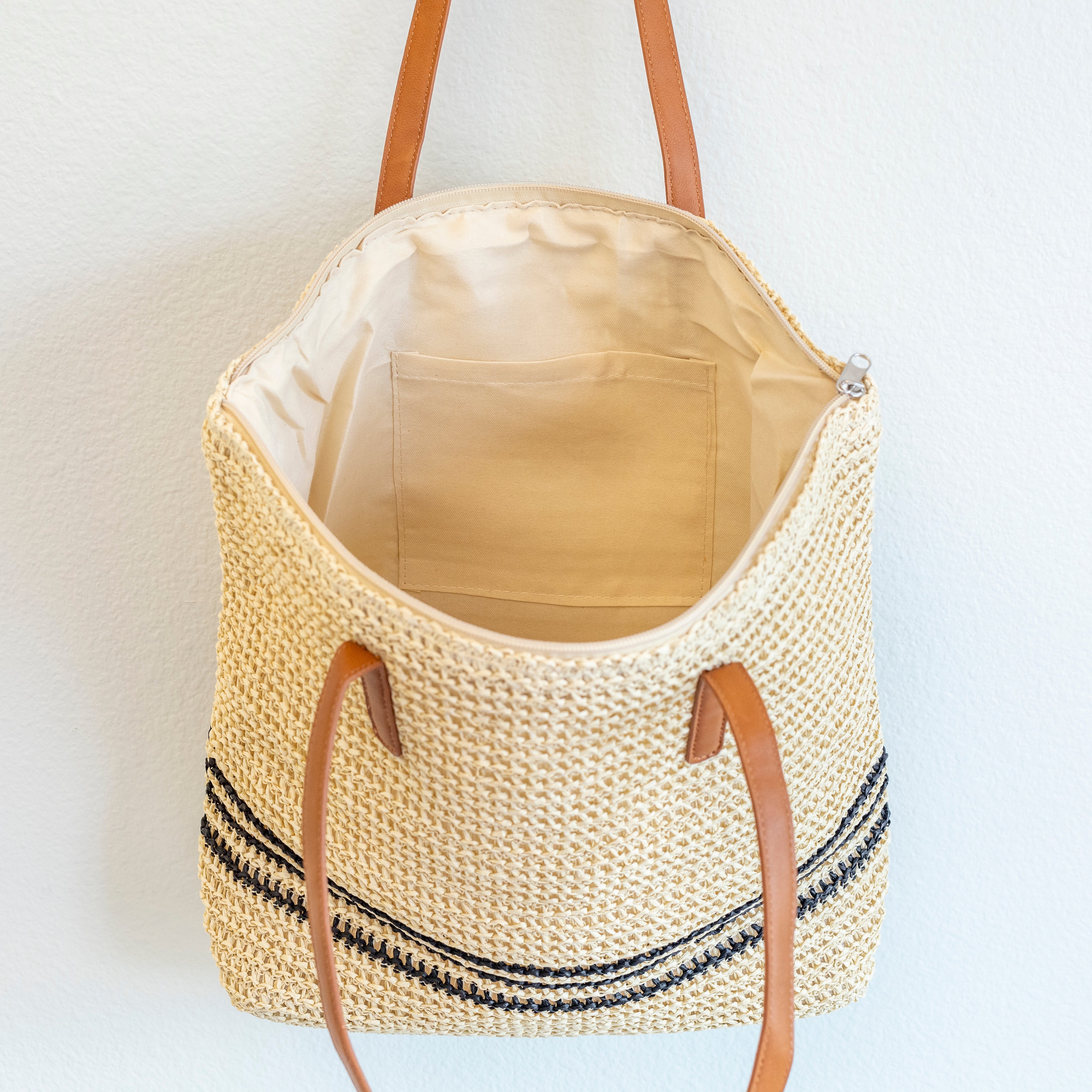 Striped Large Straw Woven Tote