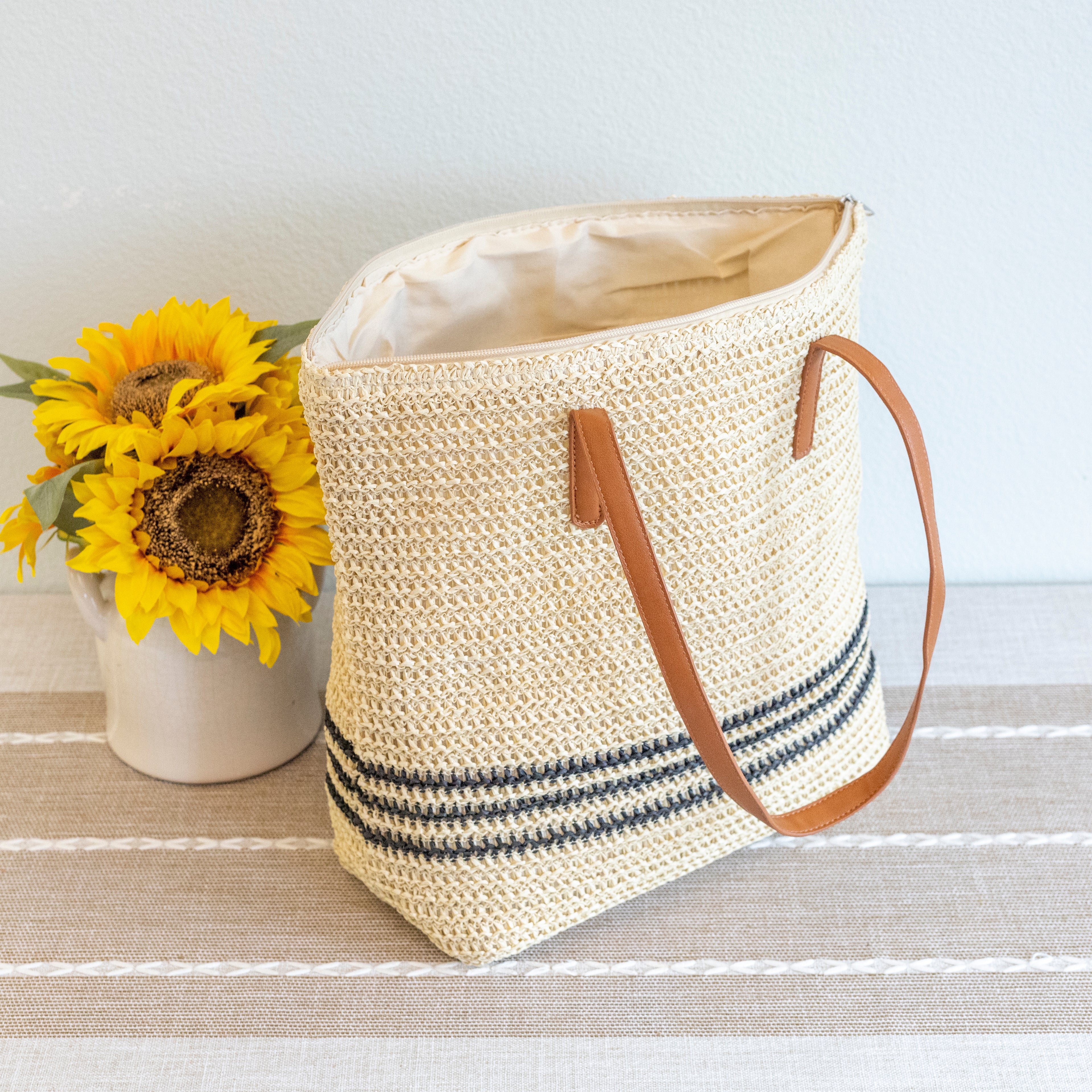 Striped Large Straw Woven Tote