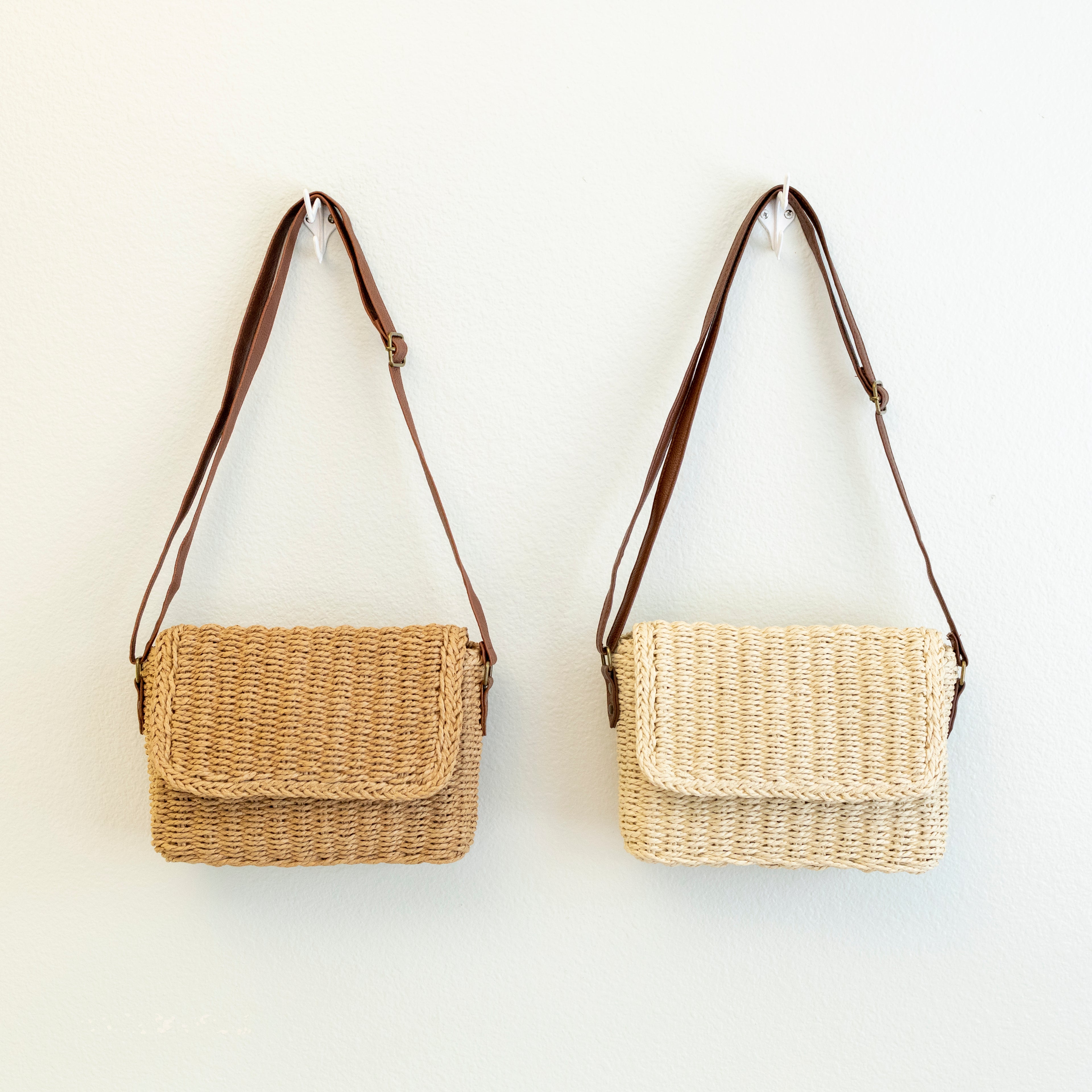 Straw Woven Messenger Bag with Flap