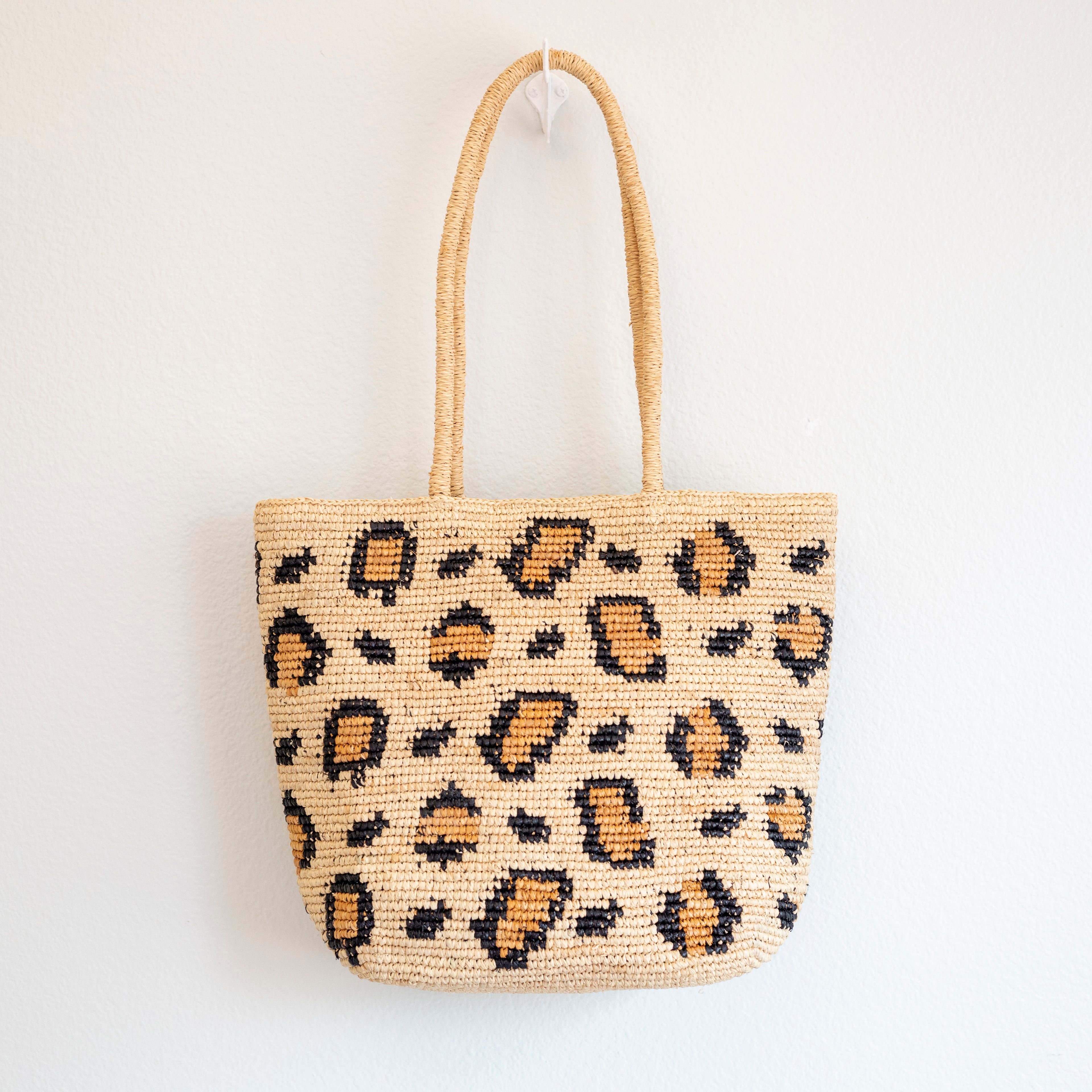 Leopard Design Raffia Summer Tote Bag