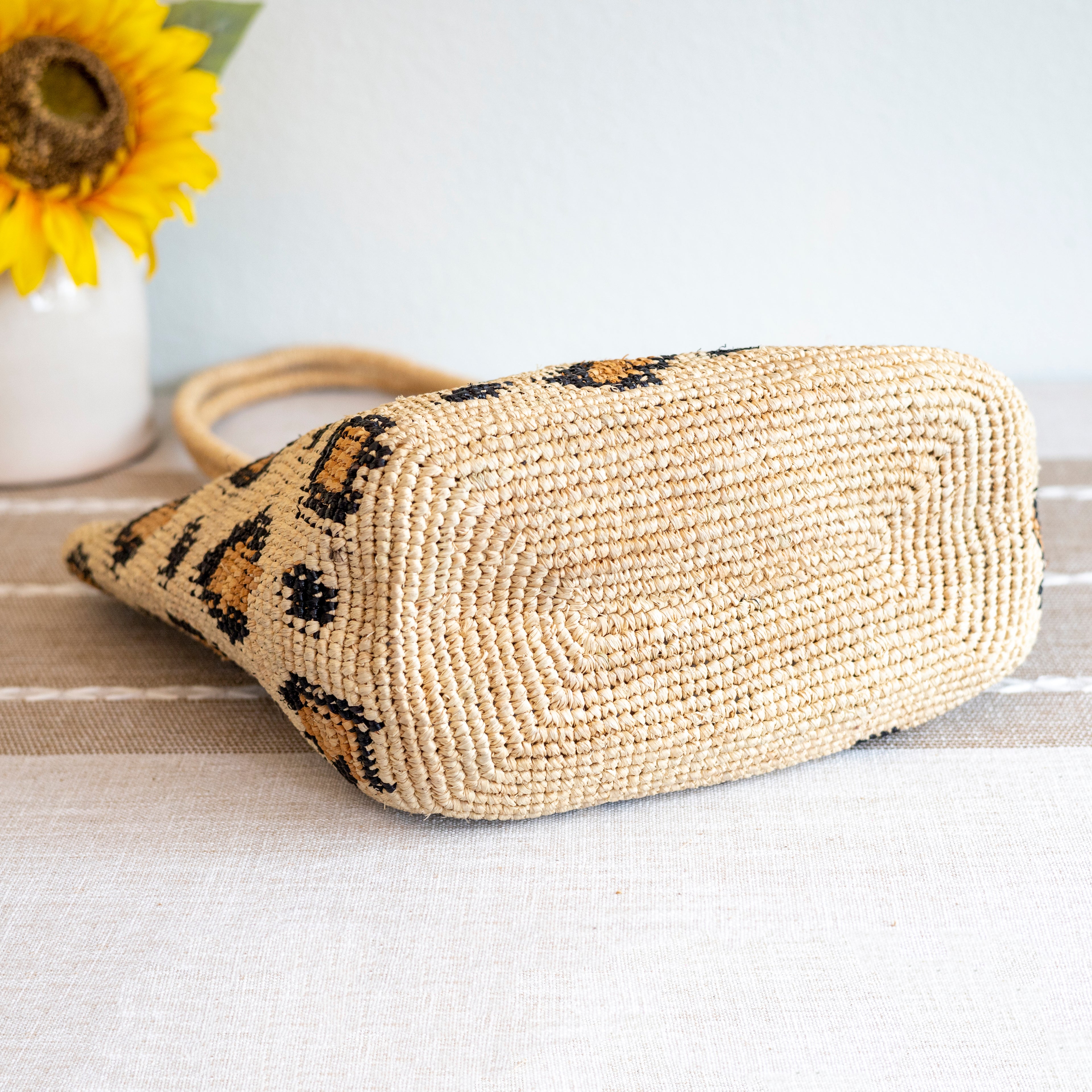 Leopard Design Raffia Summer Tote Bag