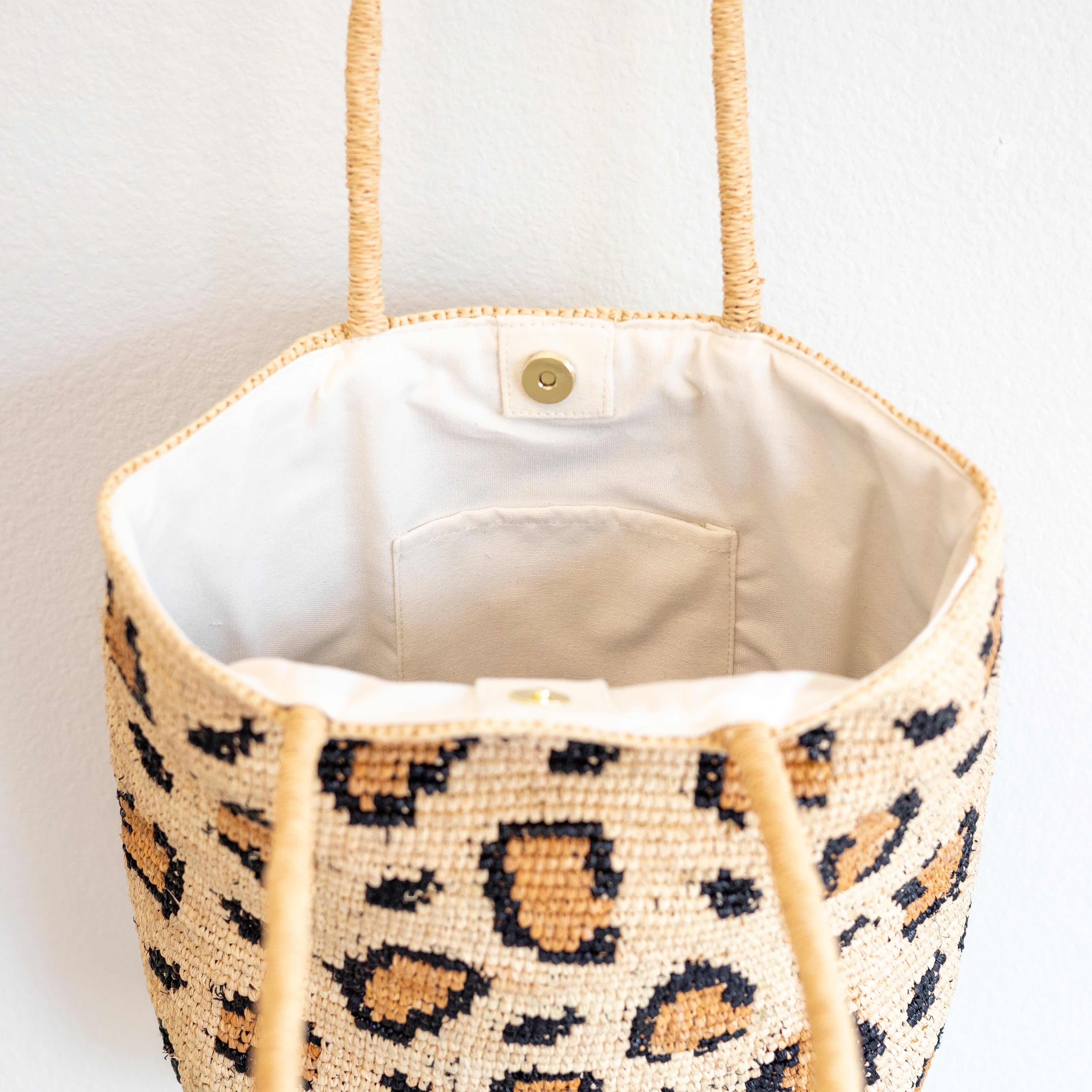 Leopard Design Raffia Summer Tote Bag