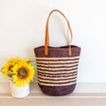 Soft Raffia Woven Summer Straw Tote with Genuine Leather Straps