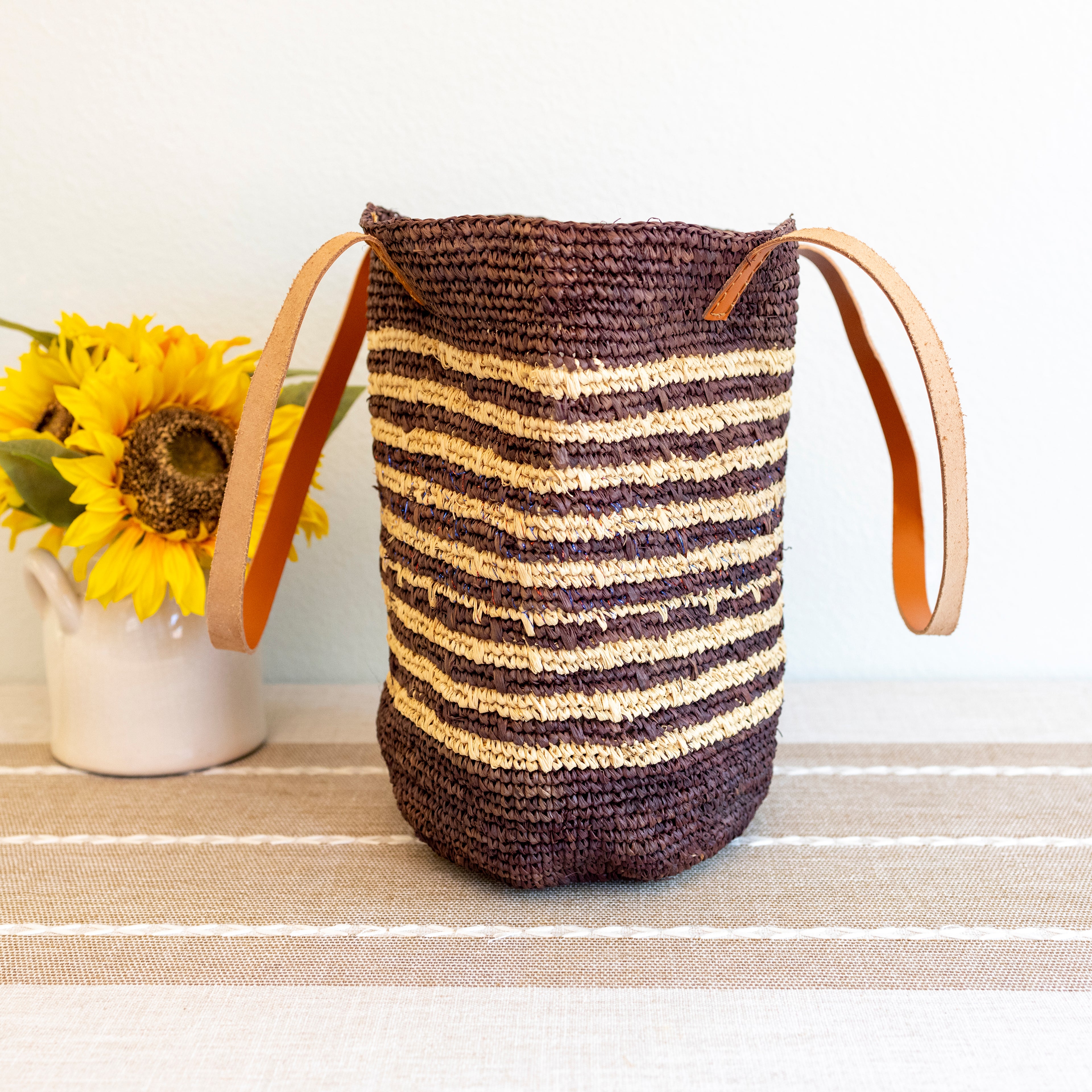 Soft Raffia Woven Summer Straw Tote with Genuine Leather Straps