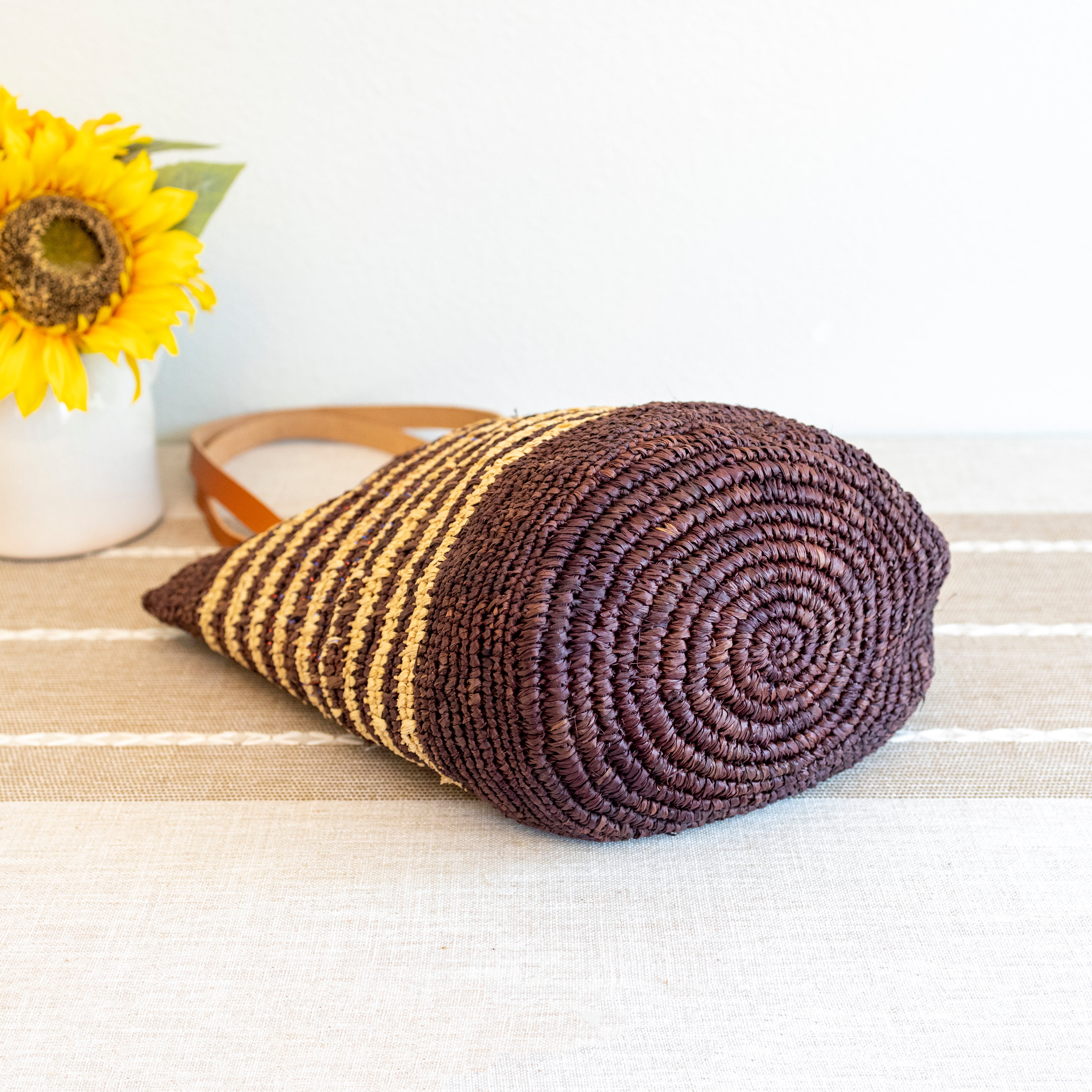 Soft Raffia Woven Summer Straw Tote with Genuine Leather Straps