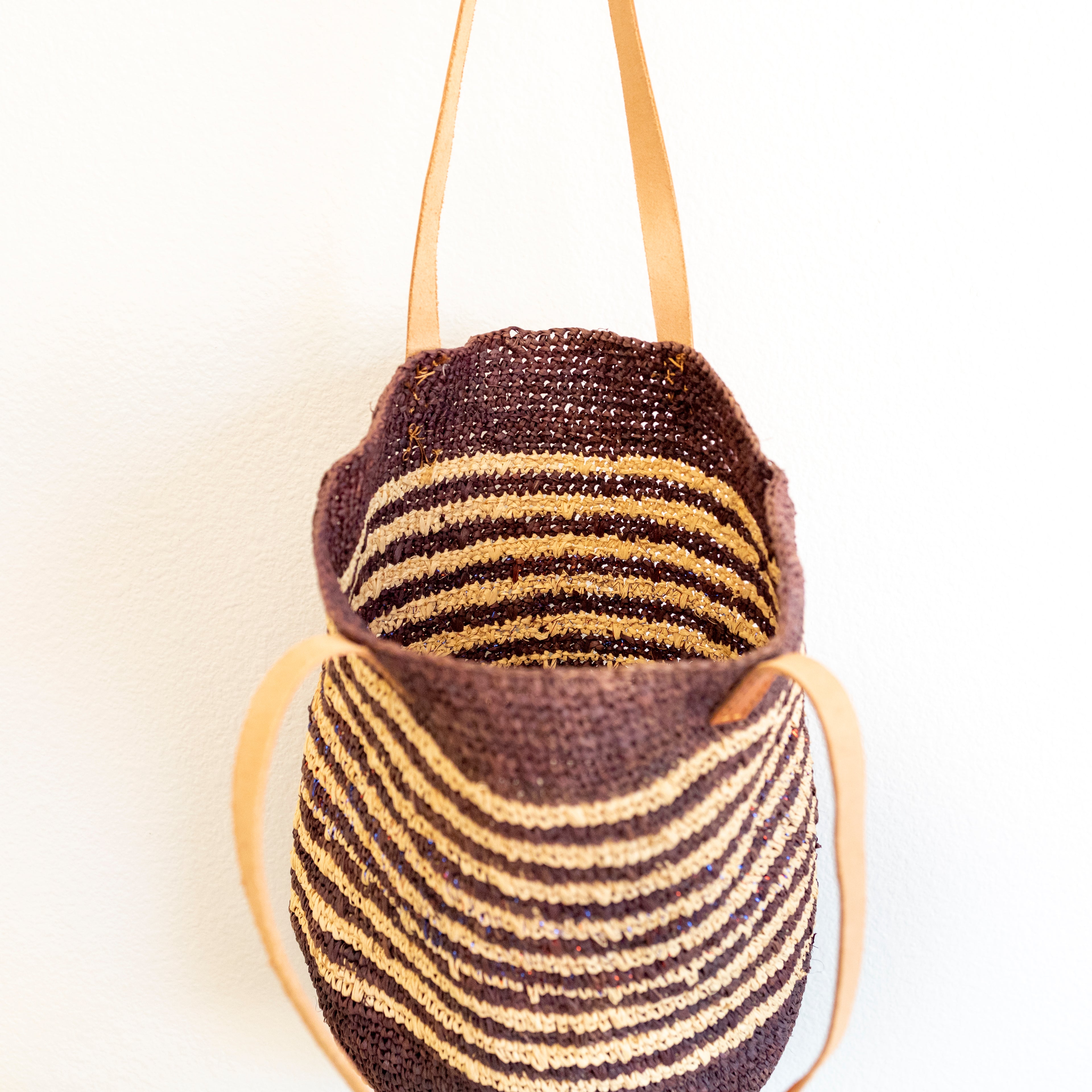 Soft Raffia Woven Summer Straw Tote with Genuine Leather Straps