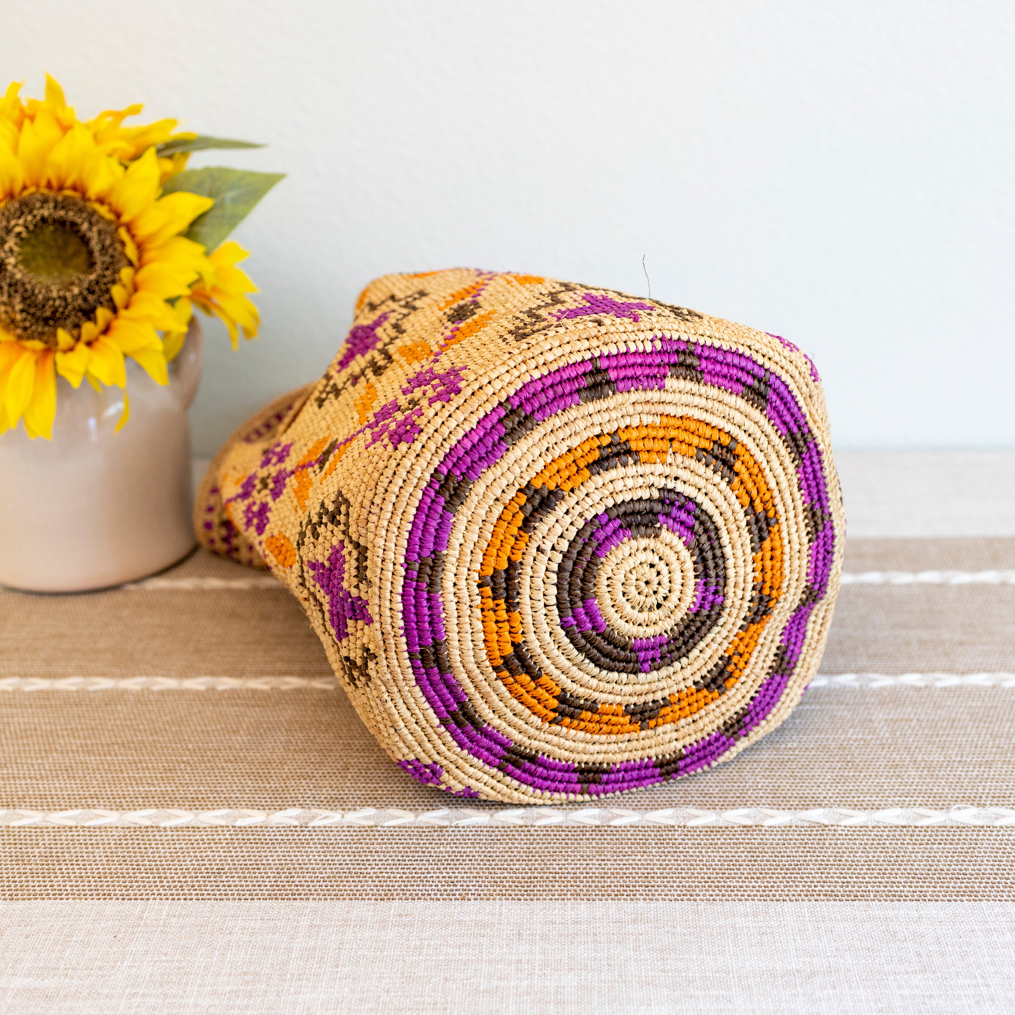 Raffia Straw Pink Wayuu Crossbody Bucket Bag